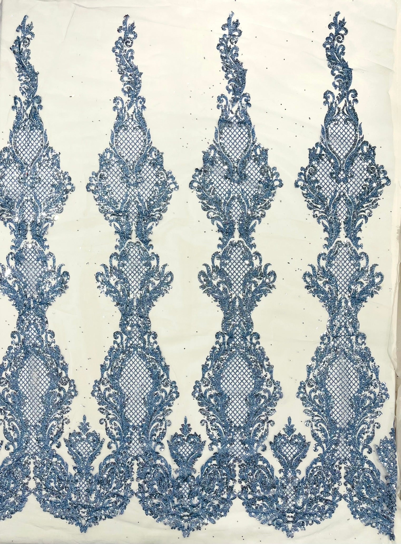 Glitter Tower Damask Design Fabric| 58” Wide| Quinsiañera Dresses.