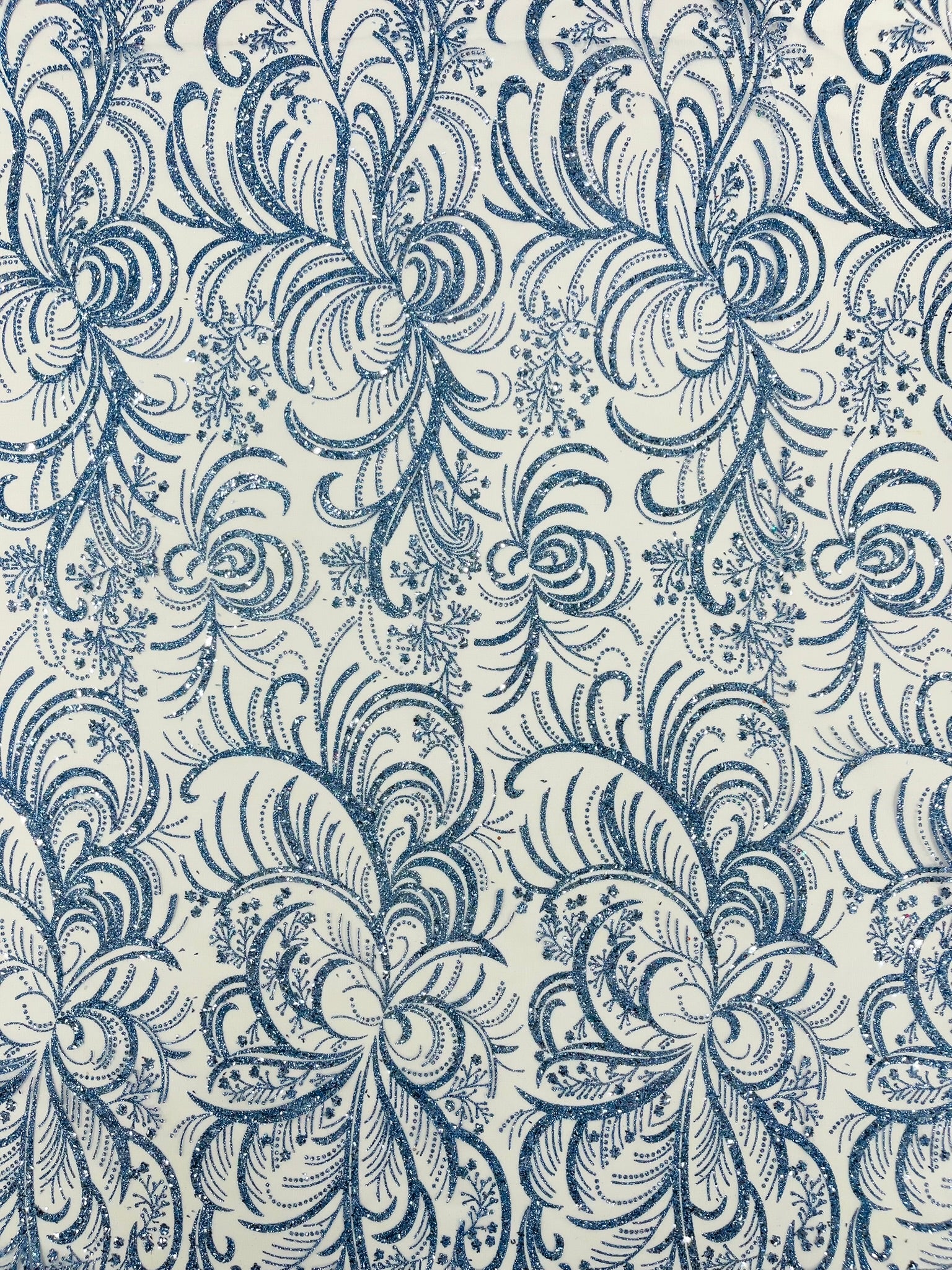 Palm Glitter Vine Design On A Mesh Lace Fabric 58"' Wide Prom.