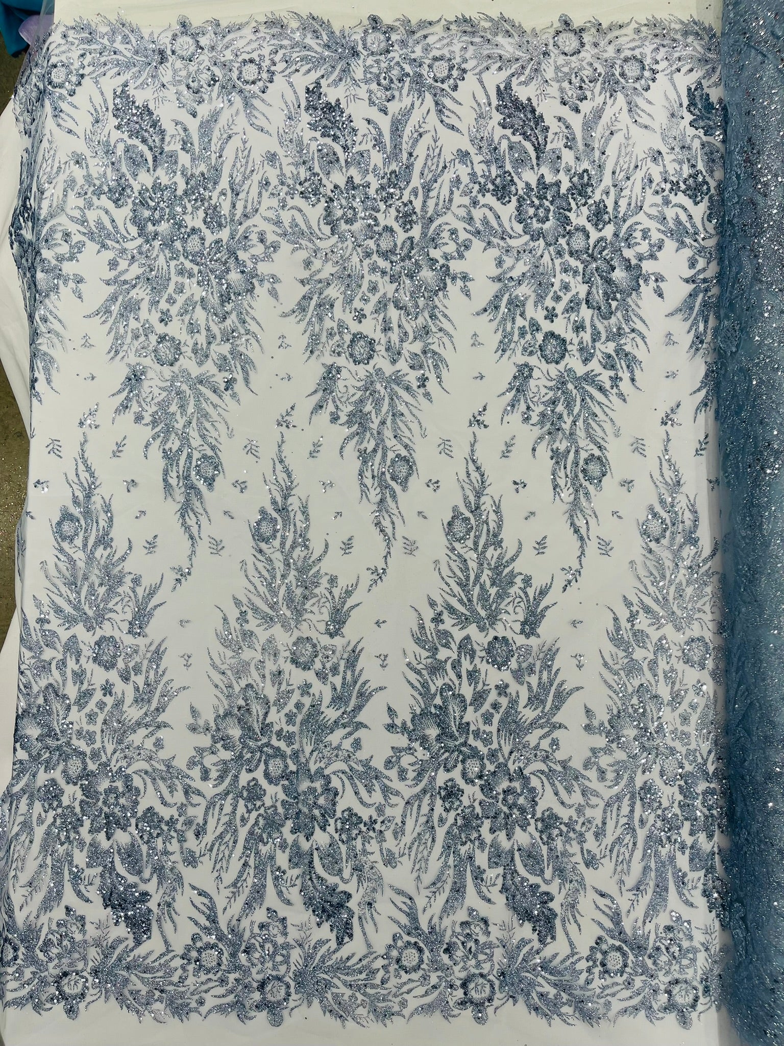 Big Glitter Damask Design On A Mesh Lace Fabric/Prom/Sold By The Yard