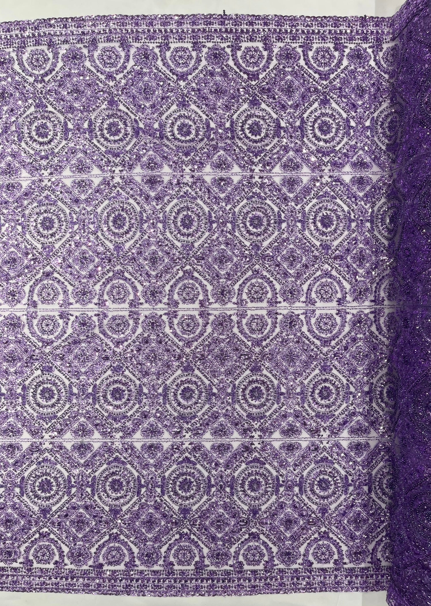 Geometric Beaded Lace Fabric, Heavy Embroidered Design on 58" Mesh for Dresses