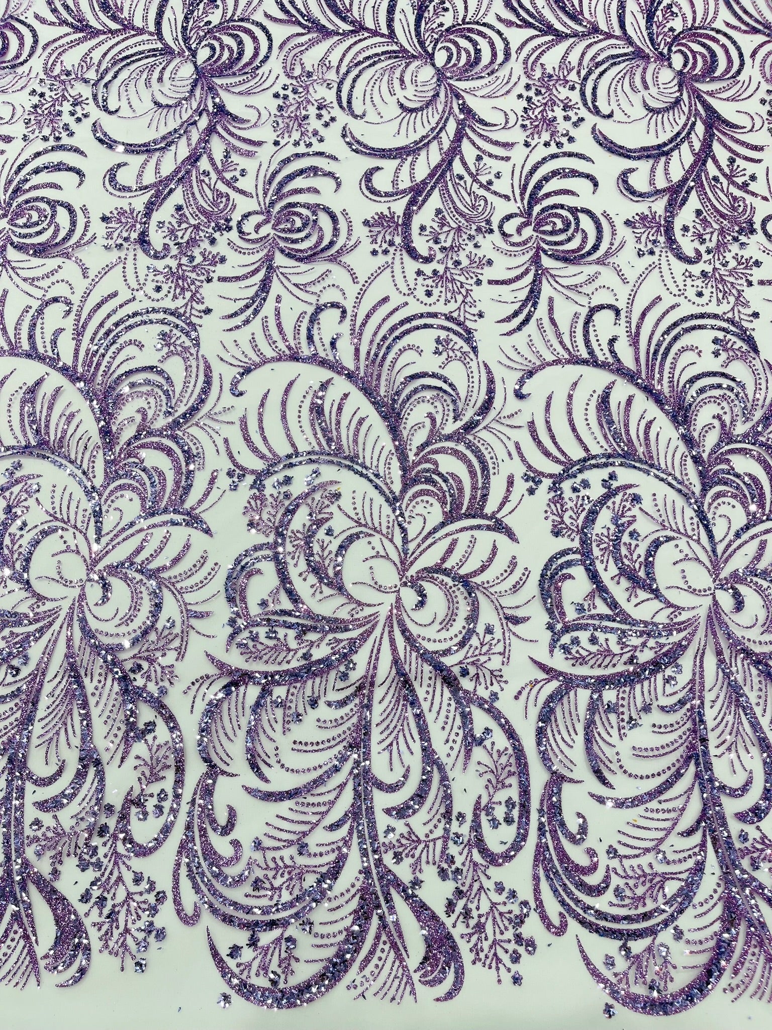 Palm Glitter Vine Design On A Mesh Lace Fabric 58"' Wide Prom.