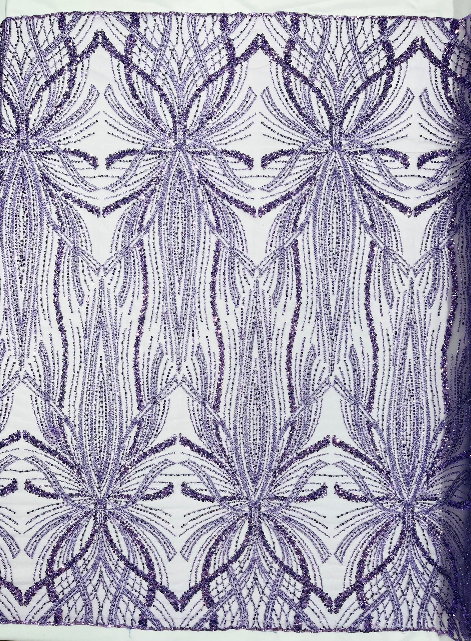 Palm Beaded Lace Fabric, Heavy Embroidered Design on 58" Mesh for Dresses