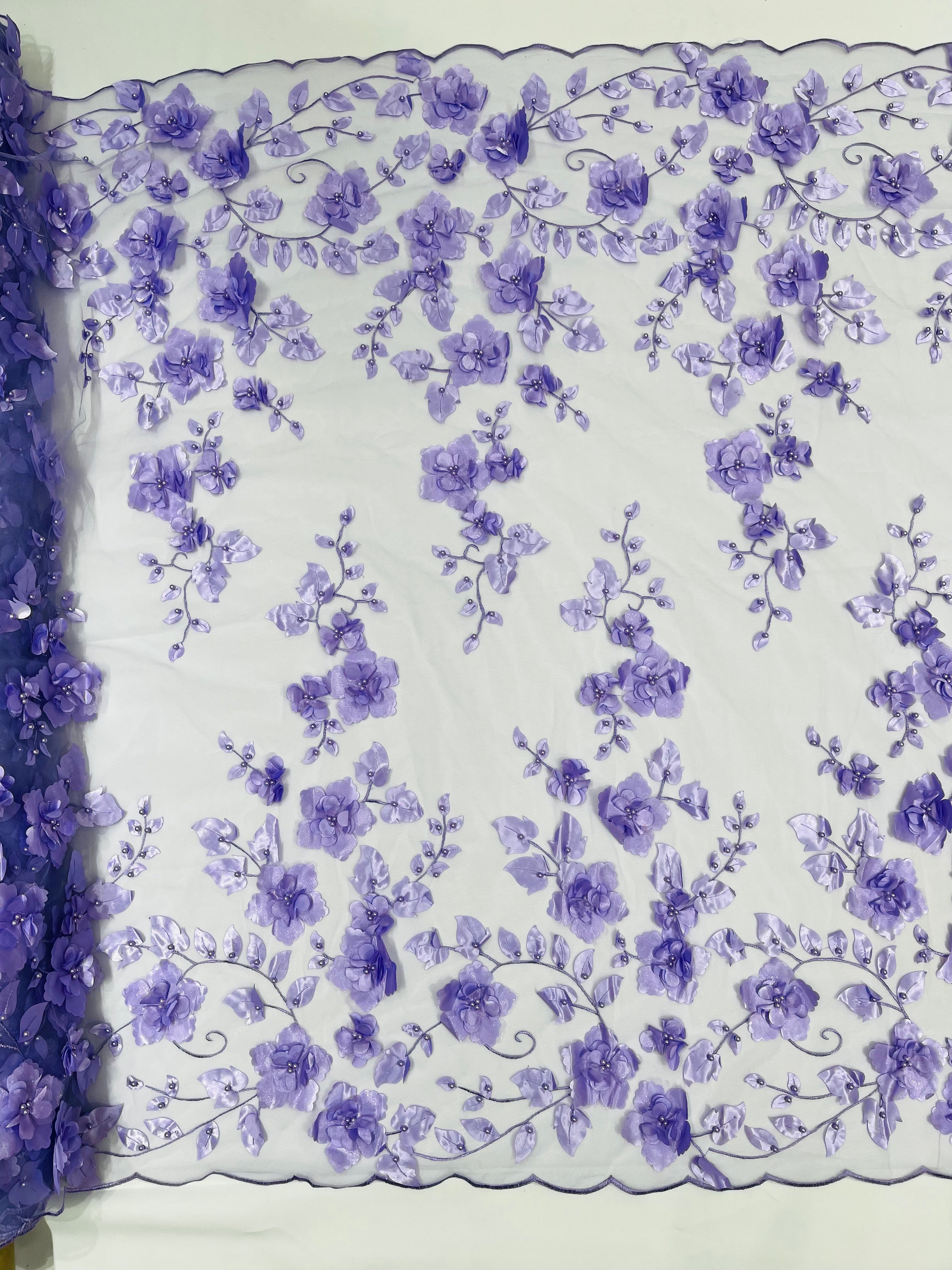 3D FLOWER PEARL LACE DOUBLE BORDER (by the yard)