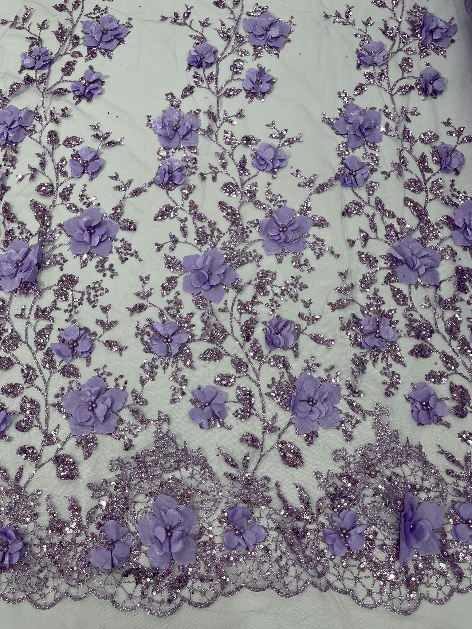 3d orquidia satin flower glitter sequin fabric/prom fabric/wedding lace/costume/apparel.