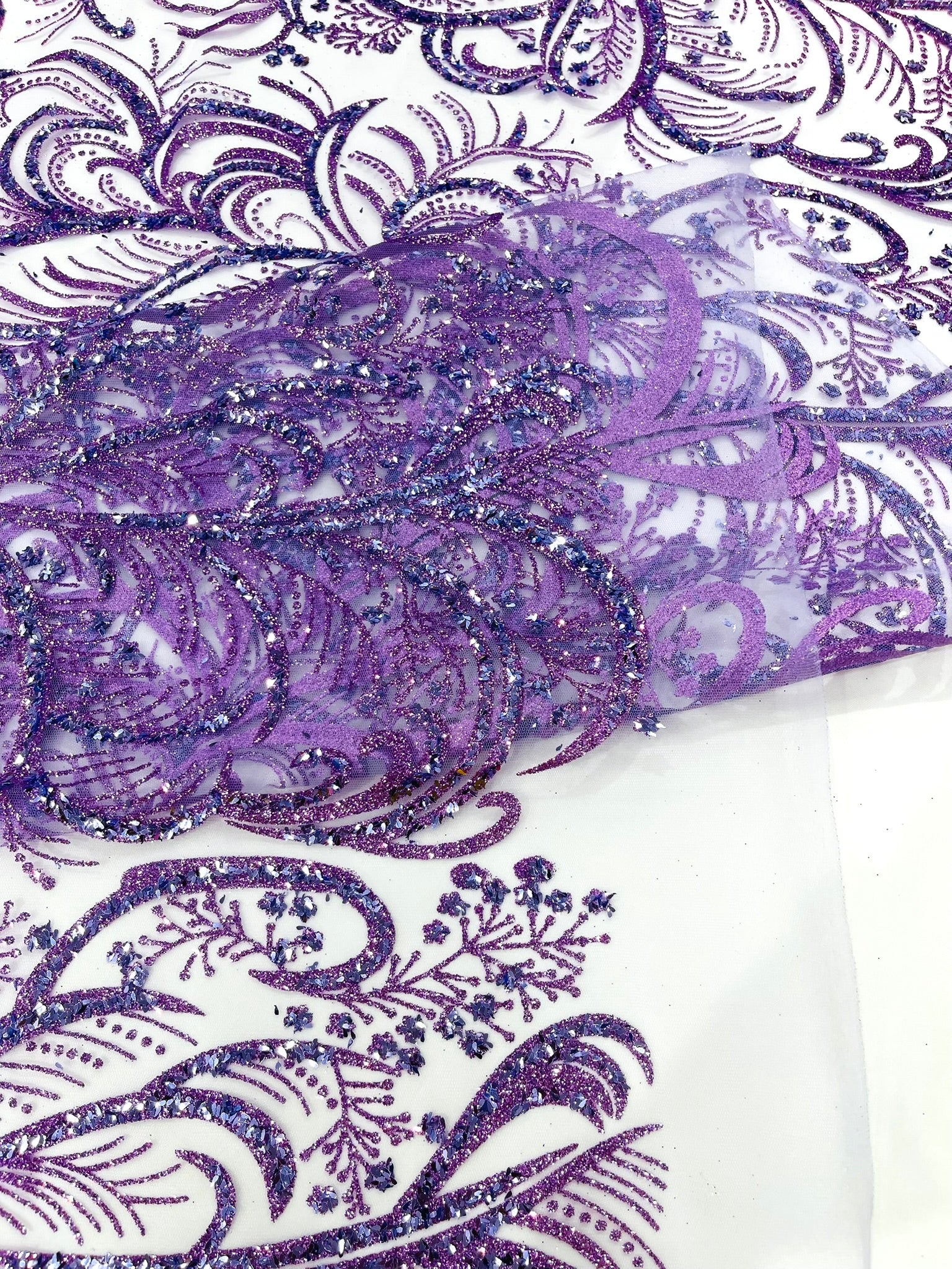 Palm Glitter Vine Design On A Mesh Lace Fabric 58"' Wide Prom.