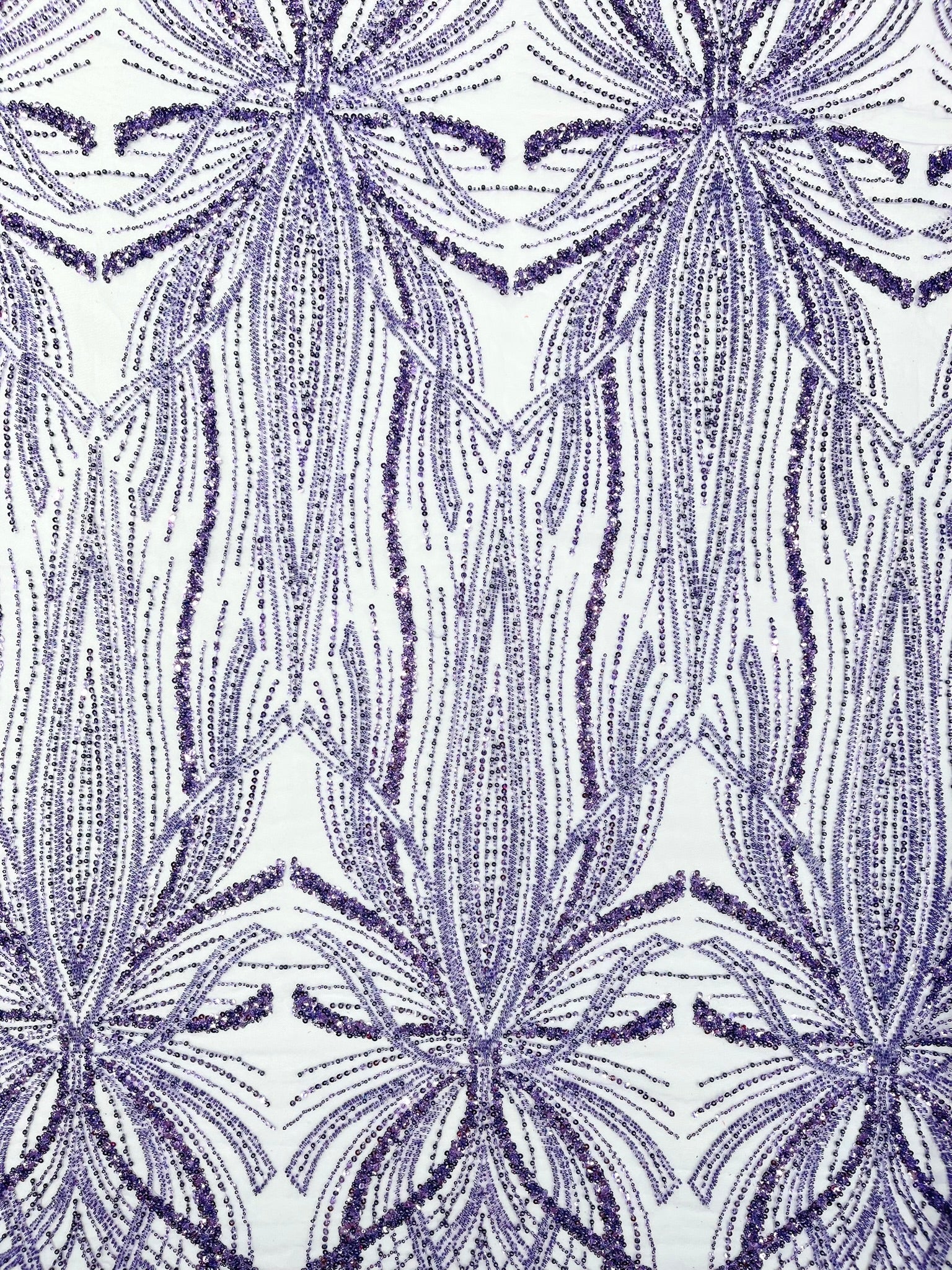 Palm Beaded Lace Fabric, Heavy Embroidered Design on 58" Mesh for Dresses