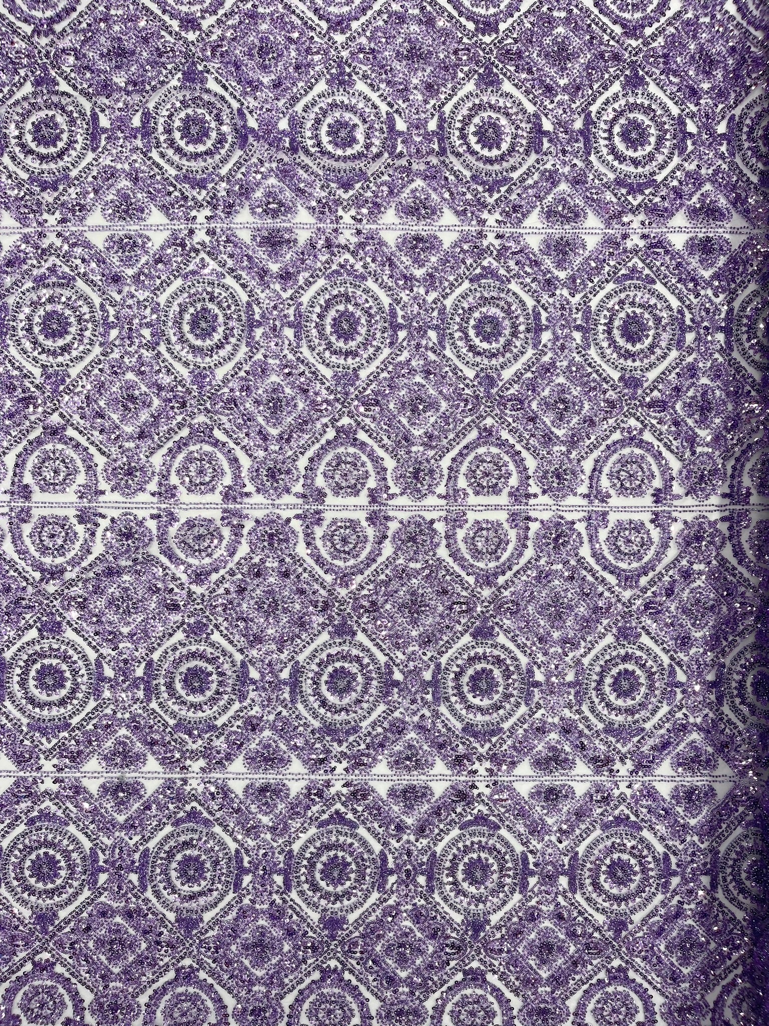 Geometric Beaded Lace Fabric, Heavy Embroidered Design on 58" Mesh for Dresses