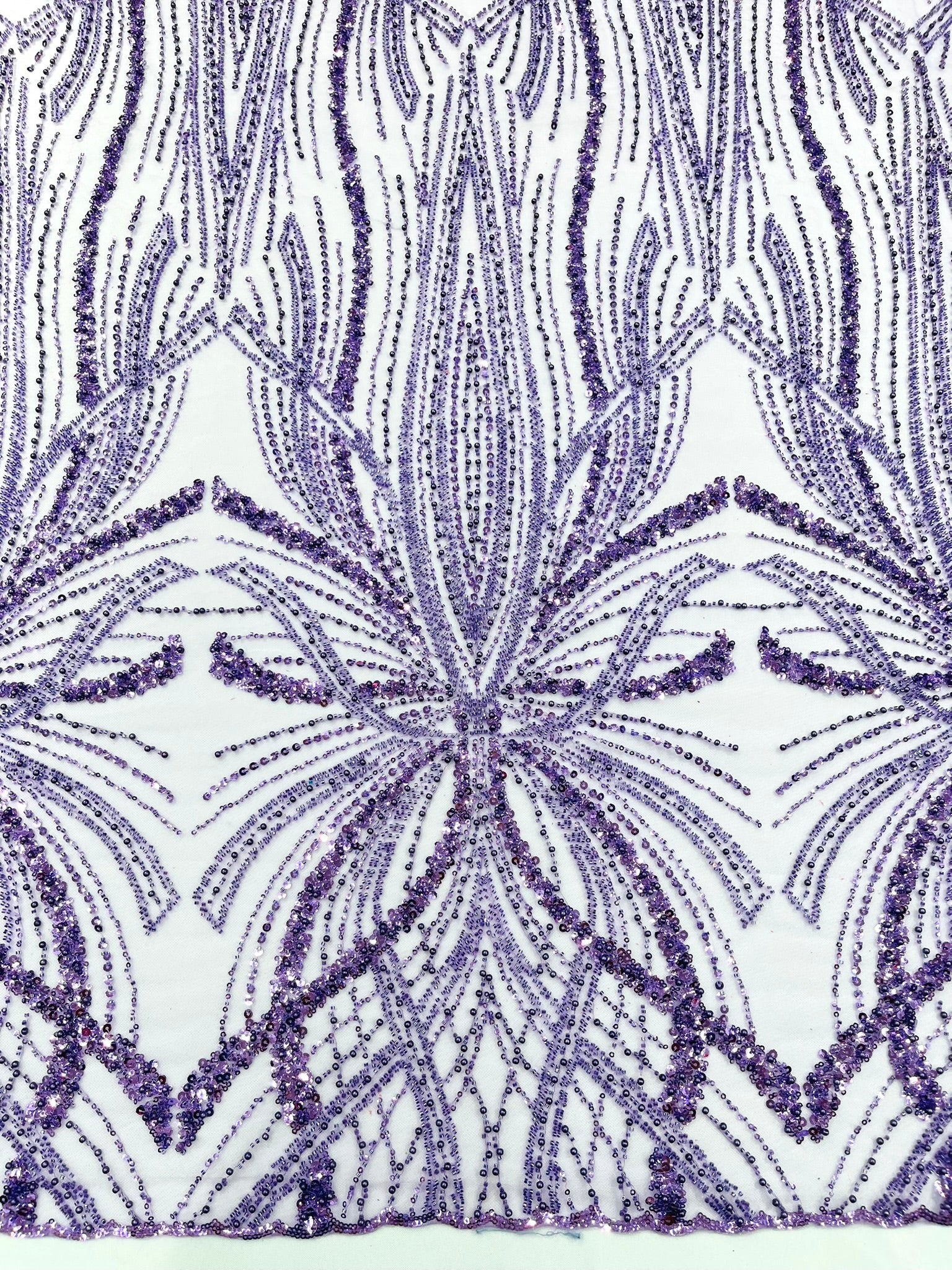 Palm Beaded Lace Fabric, Heavy Embroidered Design on 58" Mesh for Dresses