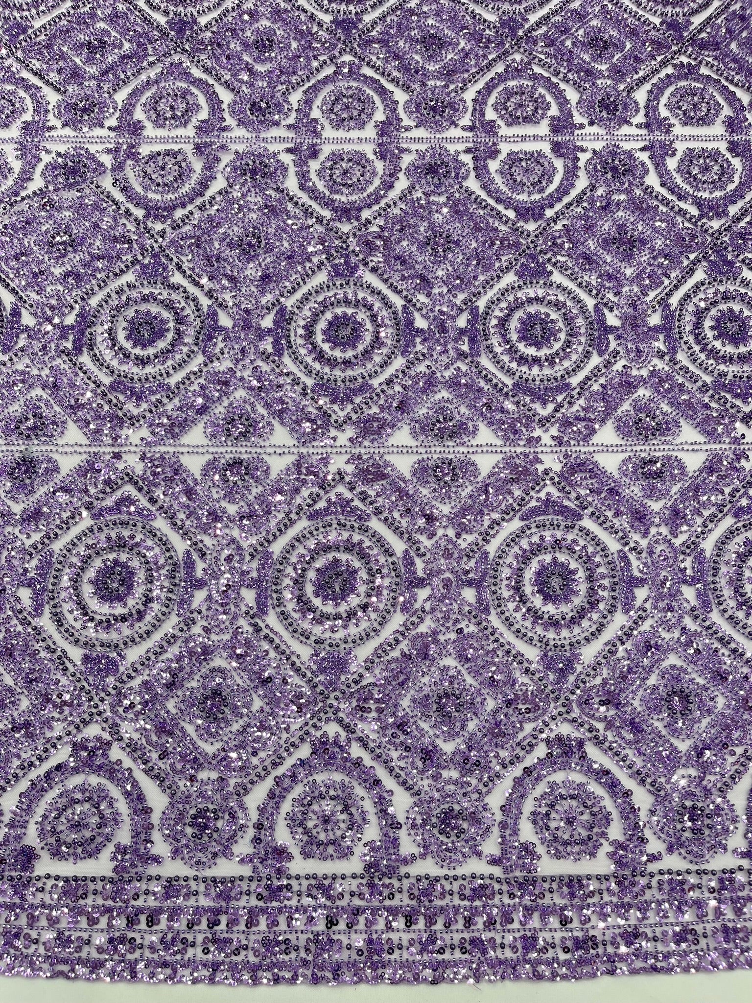 Geometric Beaded Lace Fabric, Heavy Embroidered Design on 58" Mesh for Dresses