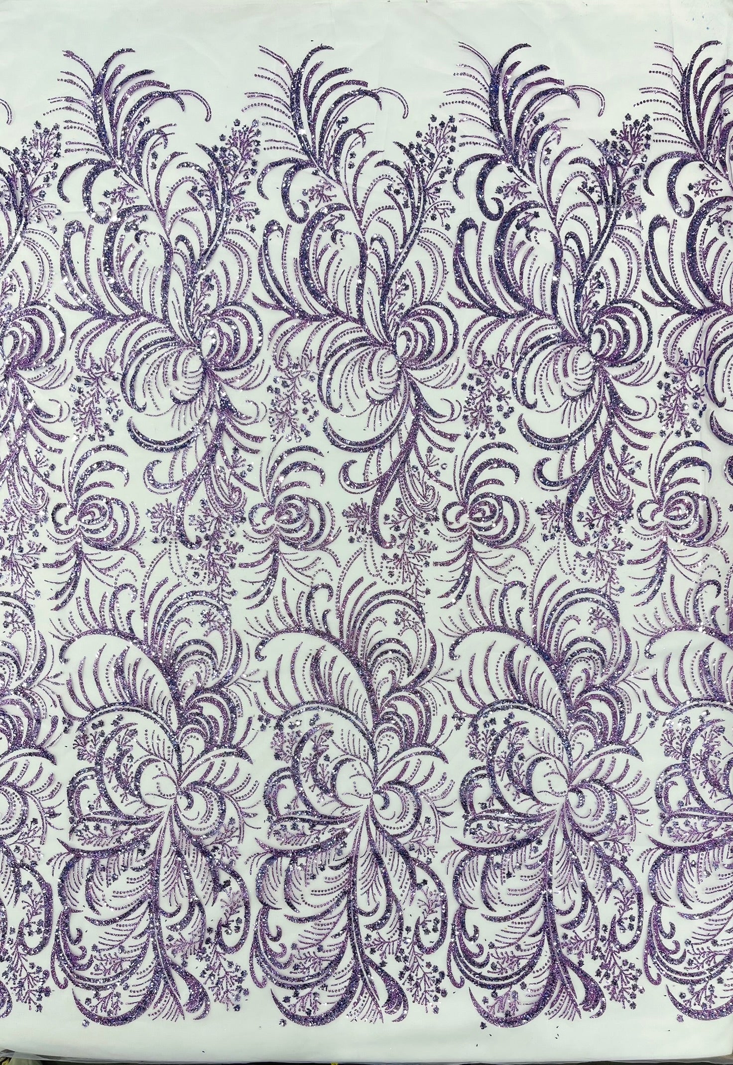 Palm Glitter Vine Design On A Mesh Lace Fabric 58"' Wide Prom.