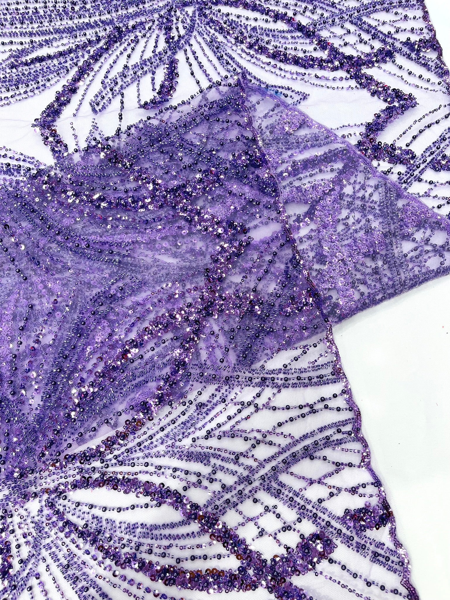 Palm Beaded Lace Fabric, Heavy Embroidered Design on 58" Mesh for Dresses
