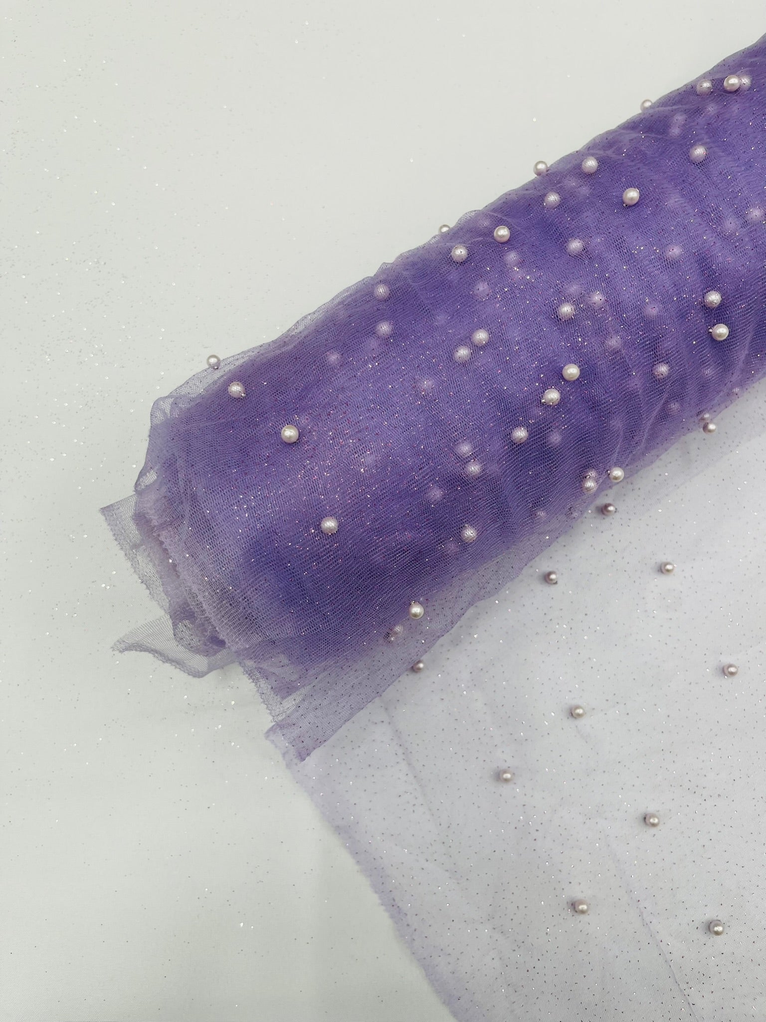 Pearl Glitter Studded Mesh, 2-Way Stretch Shimmer Mesh Fabric, Sold by the yard.