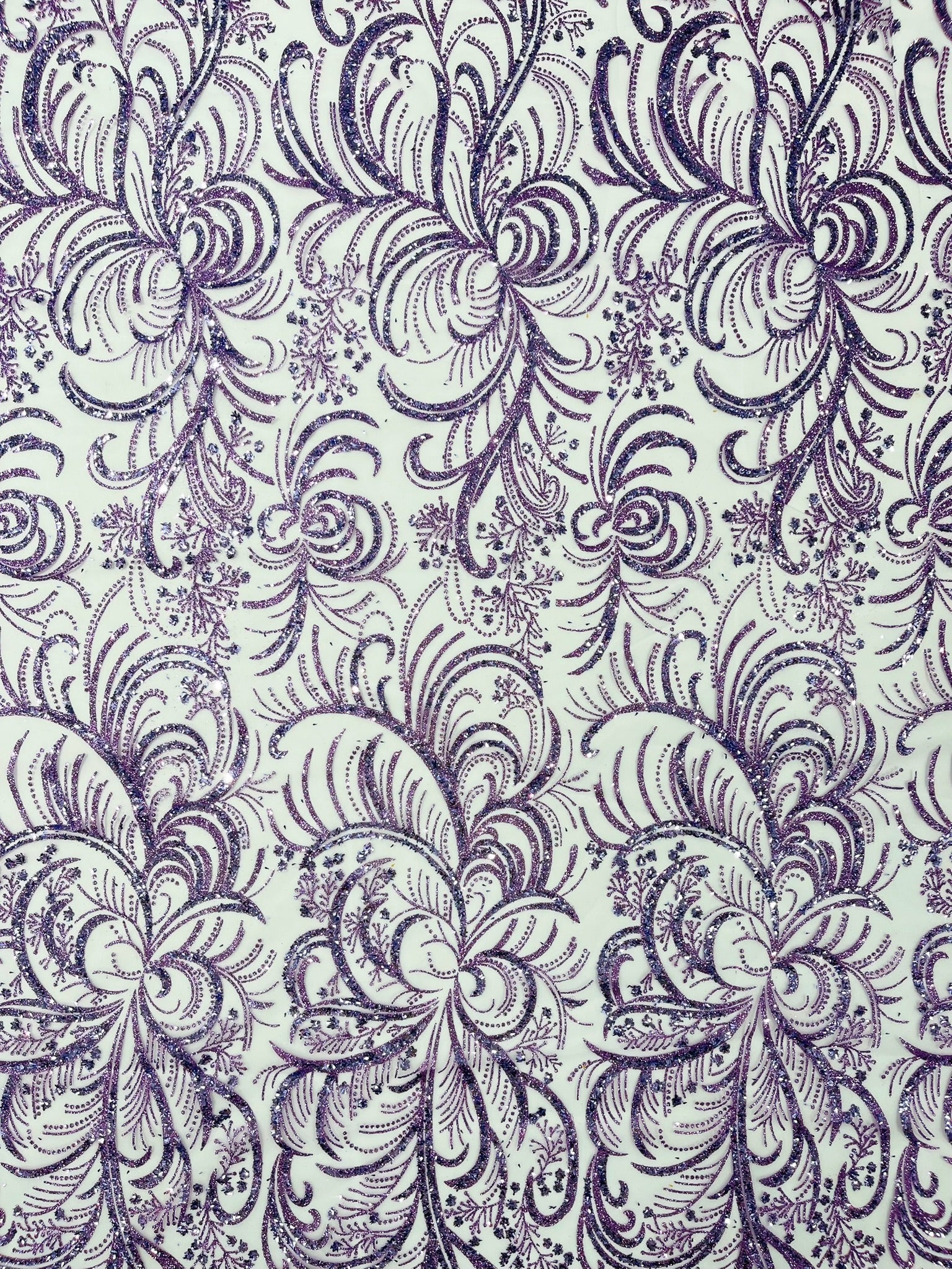 Palm Glitter Vine Design On A Mesh Lace Fabric 58"' Wide Prom.