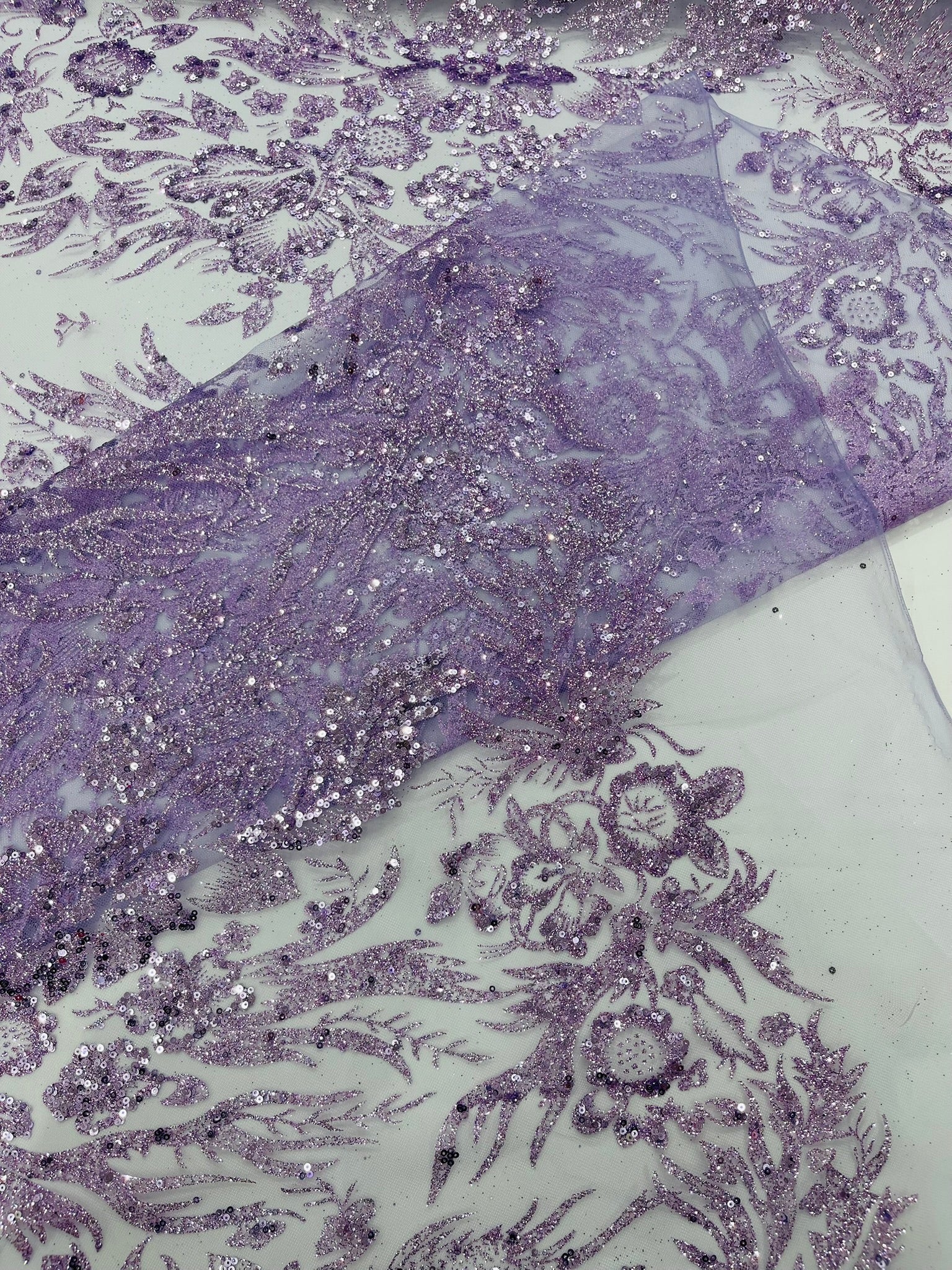 Big Glitter Damask Design On A Mesh Lace Fabric/Prom/Sold By The Yard