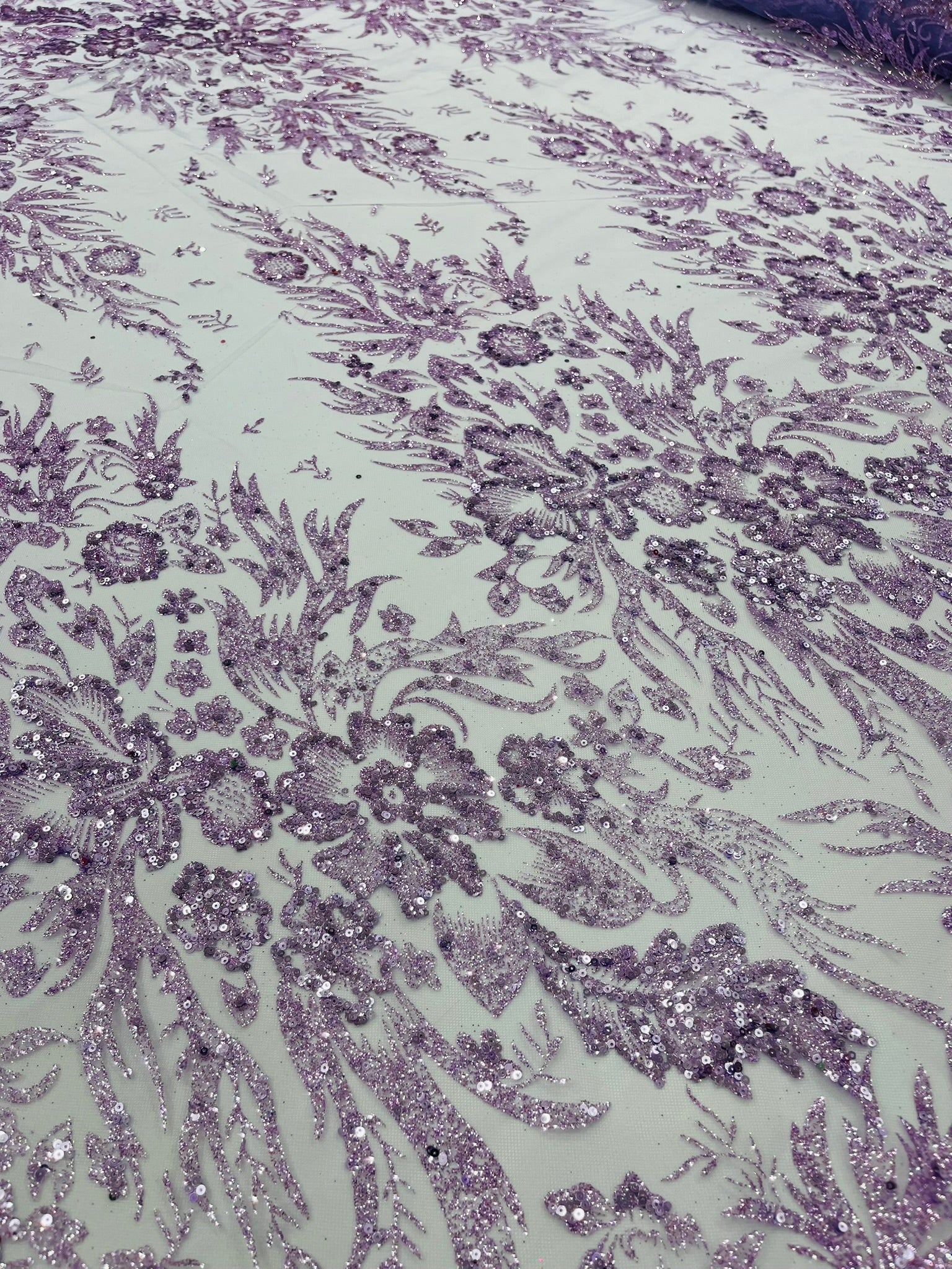 Big Glitter Damask Design On A Mesh Lace Fabric/Prom/Sold By The Yard