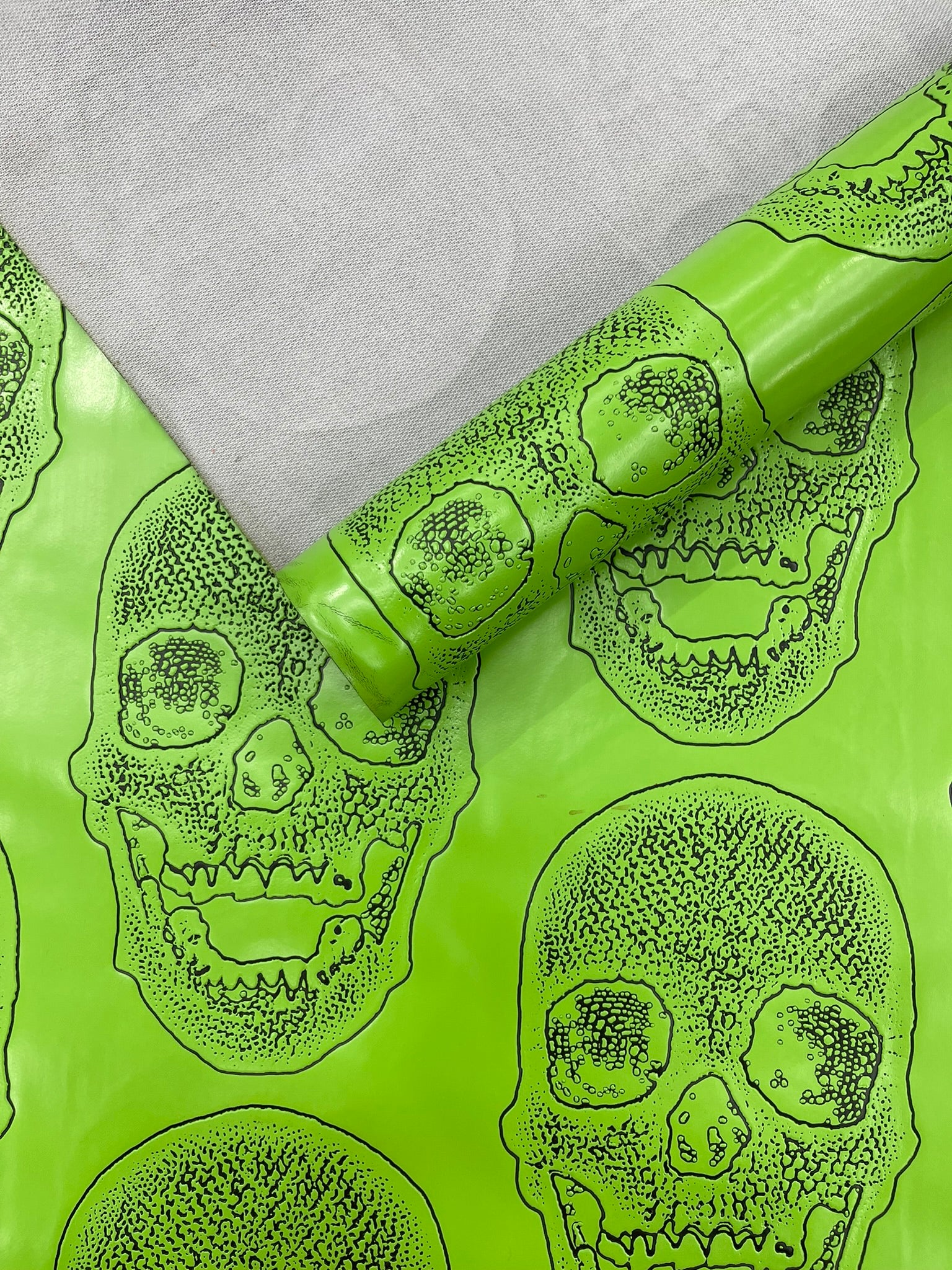 Skull Embossed Fake Leather Upholstery, 3D Faux Leather PVC Vinyl Fabric.