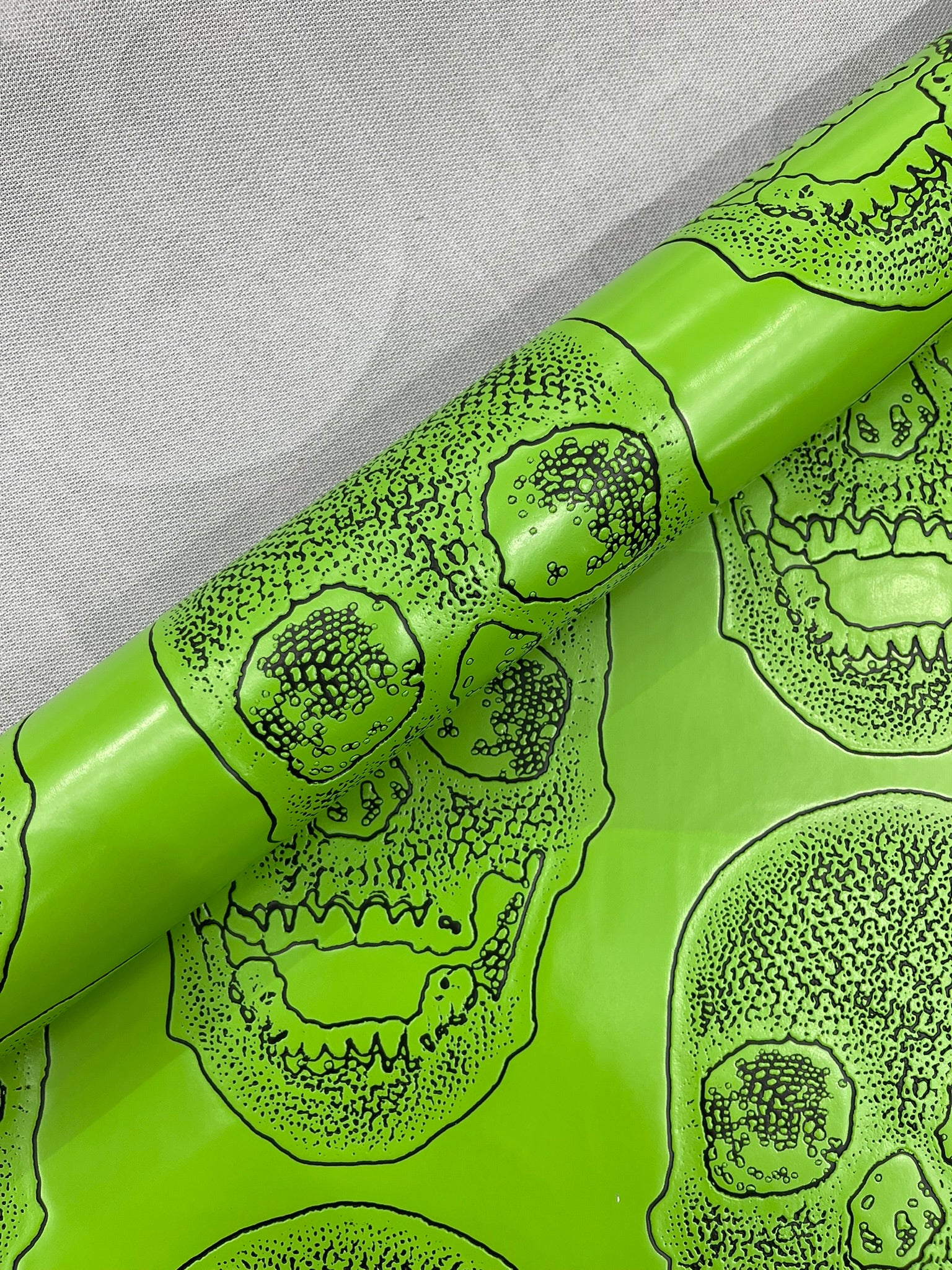 Skull Embossed Fake Leather Upholstery, 3D Faux Leather PVC Vinyl Fabric.