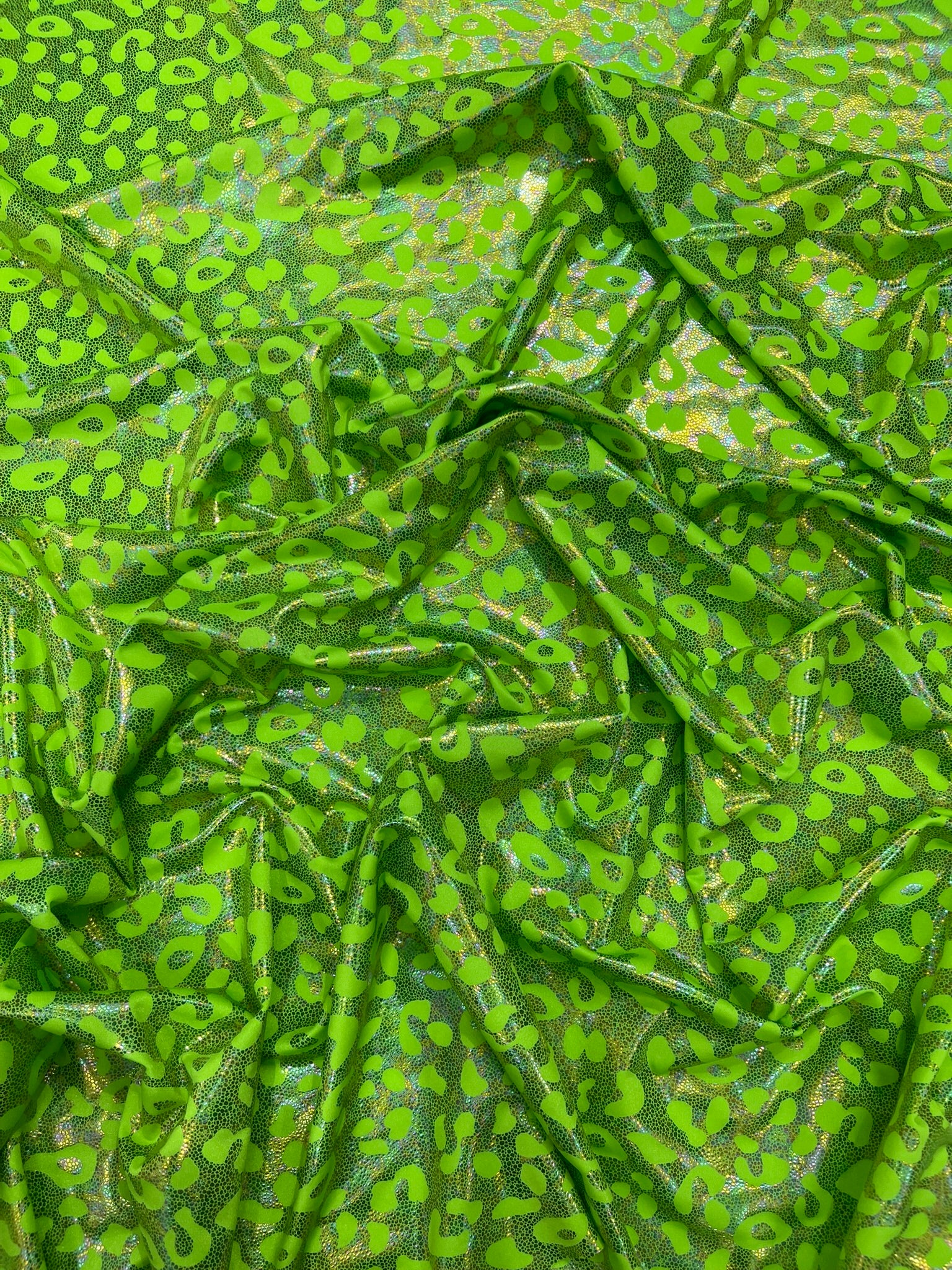 Leopard Oil Spill Metallic Print on a Stretch Nylon Spandex Tricot/Milliskin -Sold by the yard