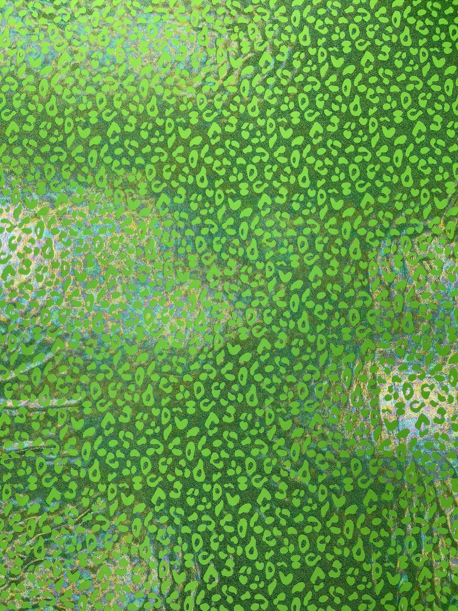 Leopard Oil Spill Metallic Print on a Stretch Nylon Spandex Tricot/Milliskin -Sold by the yard