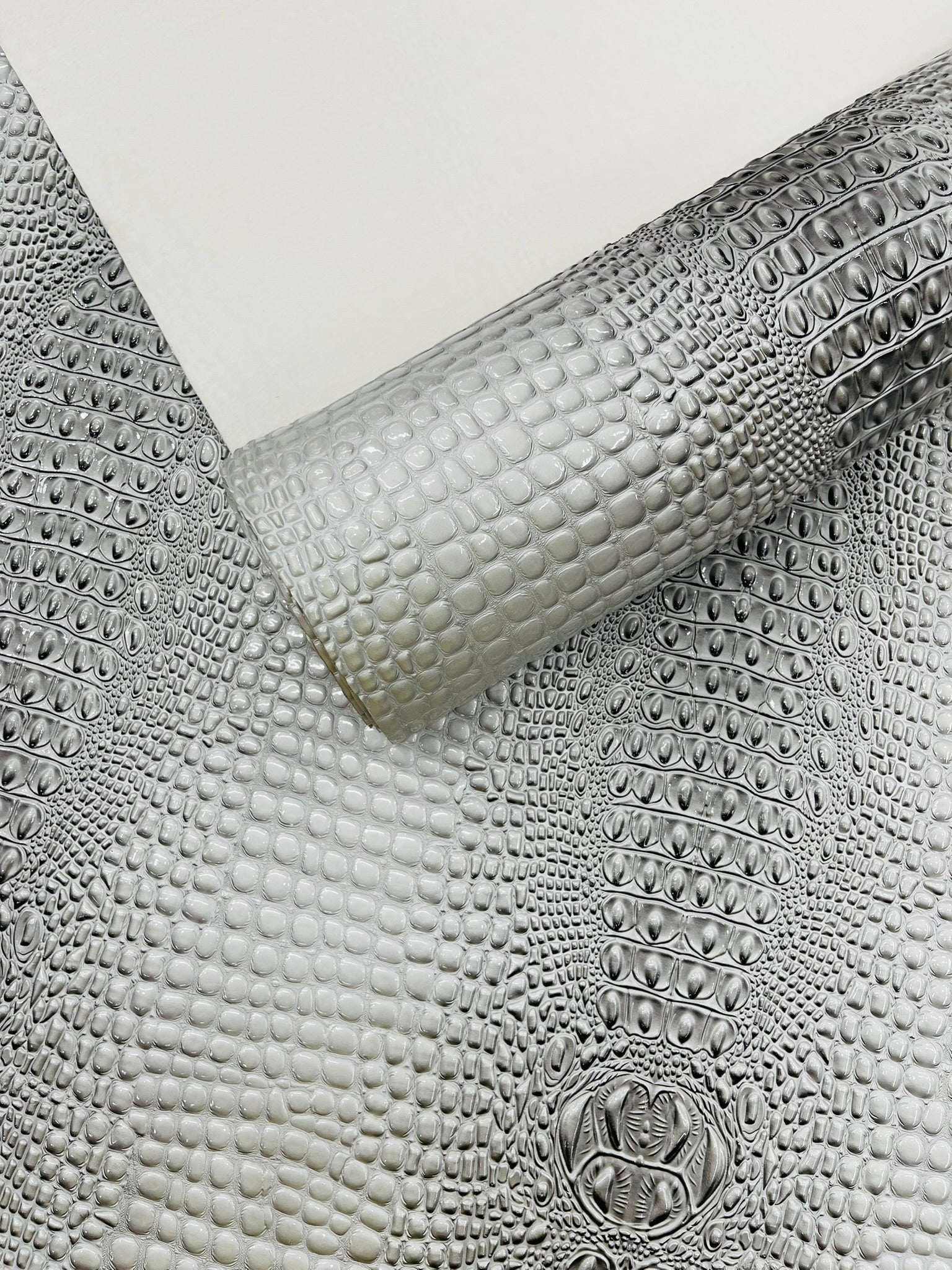 Glossy Two Tone Gator Fake Leather Upholstery, 3D Crocodile Skin Texture Faux Leather PVC Vinyl, 54" Wide