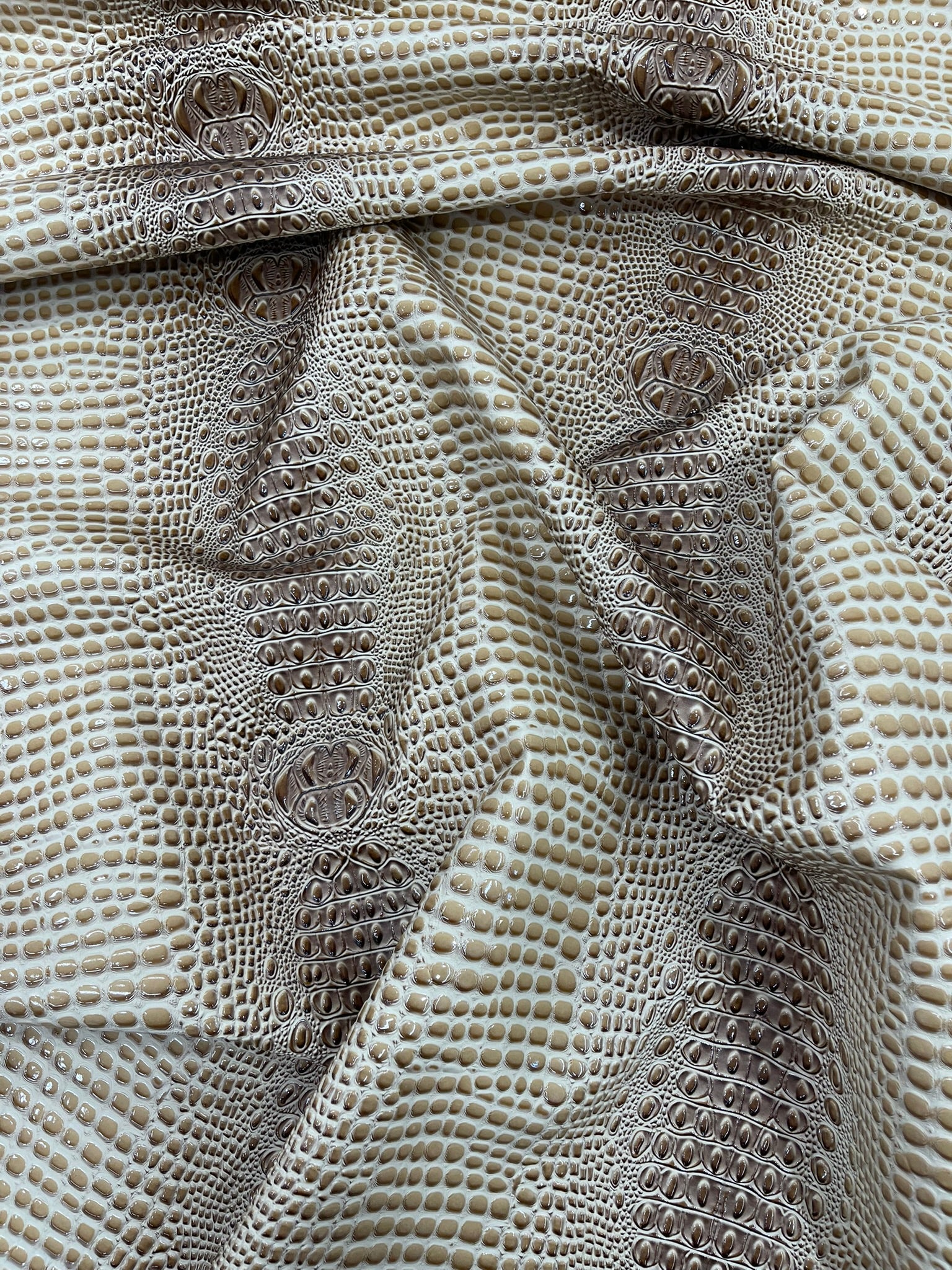 Glossy Two Tone Gator Fake Leather Upholstery, 3D Crocodile Skin Texture Faux Leather PVC Vinyl, 54" Wide