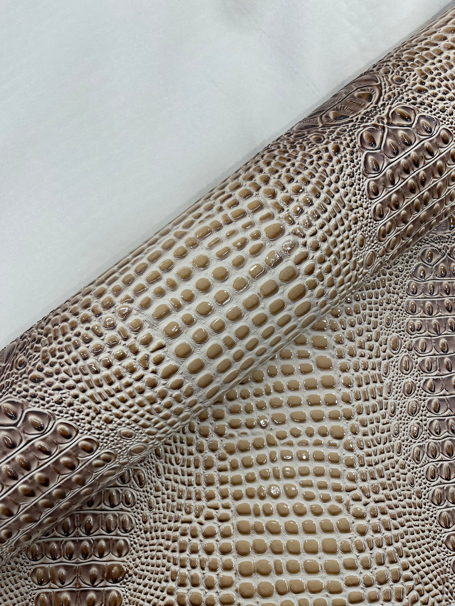 Glossy Two Tone Gator Fake Leather Upholstery, 3D Crocodile Skin Texture Faux Leather PVC Vinyl, 54" Wide