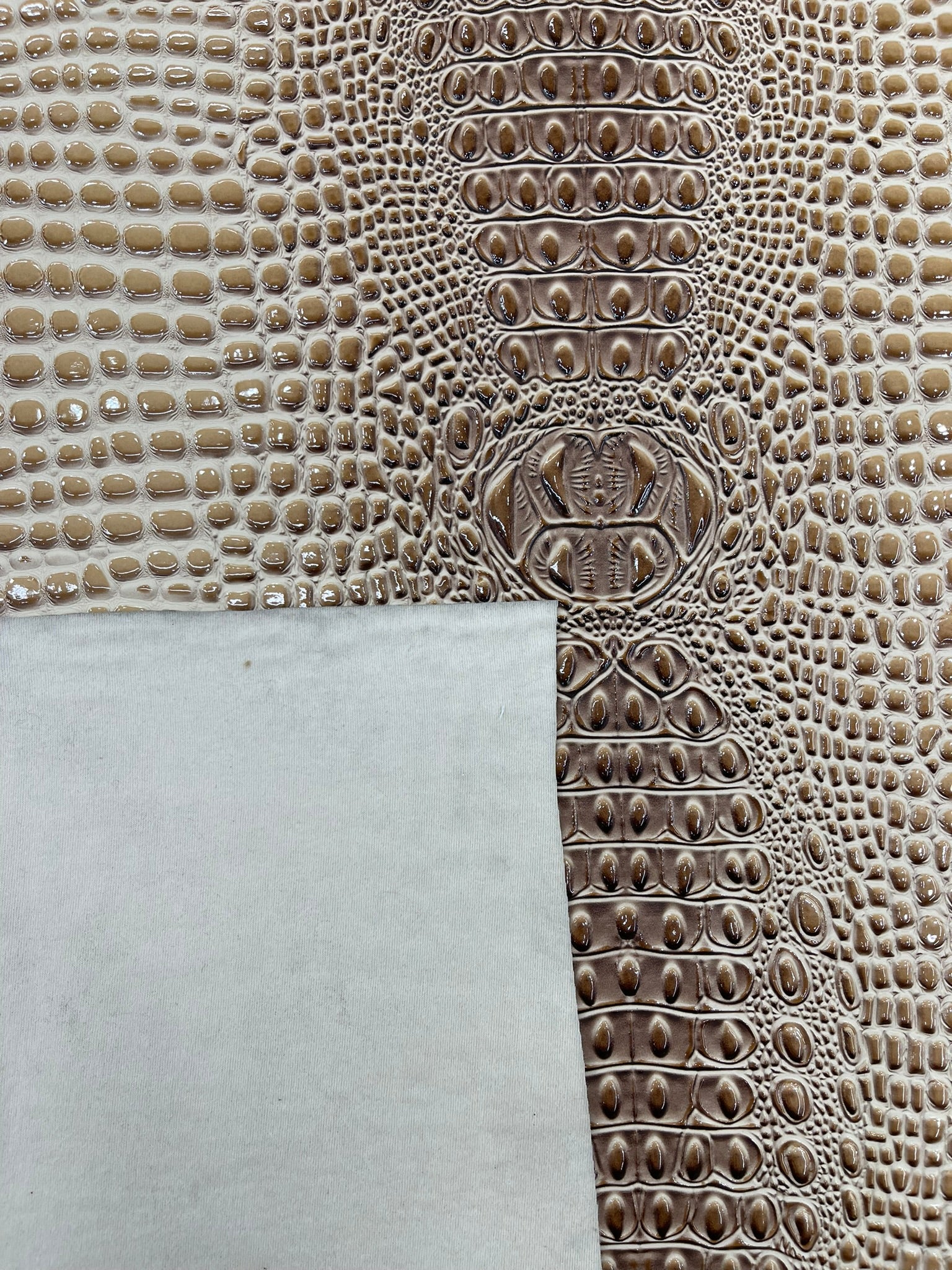 Glossy Two Tone Gator Fake Leather Upholstery, 3D Crocodile Skin Texture Faux Leather PVC Vinyl, 54" Wide
