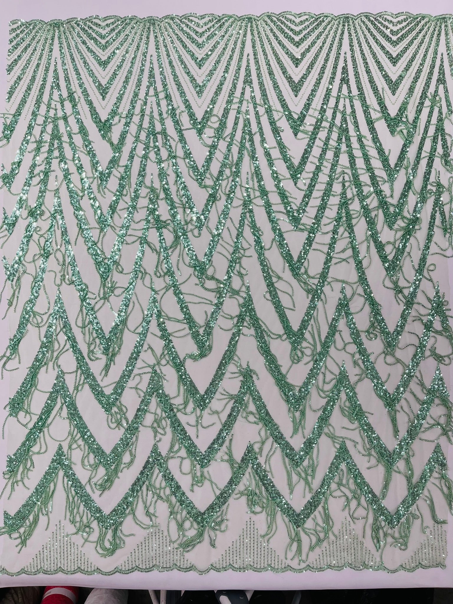 VINE BEADED LACE ON MESH FABRIC (By The Yard)