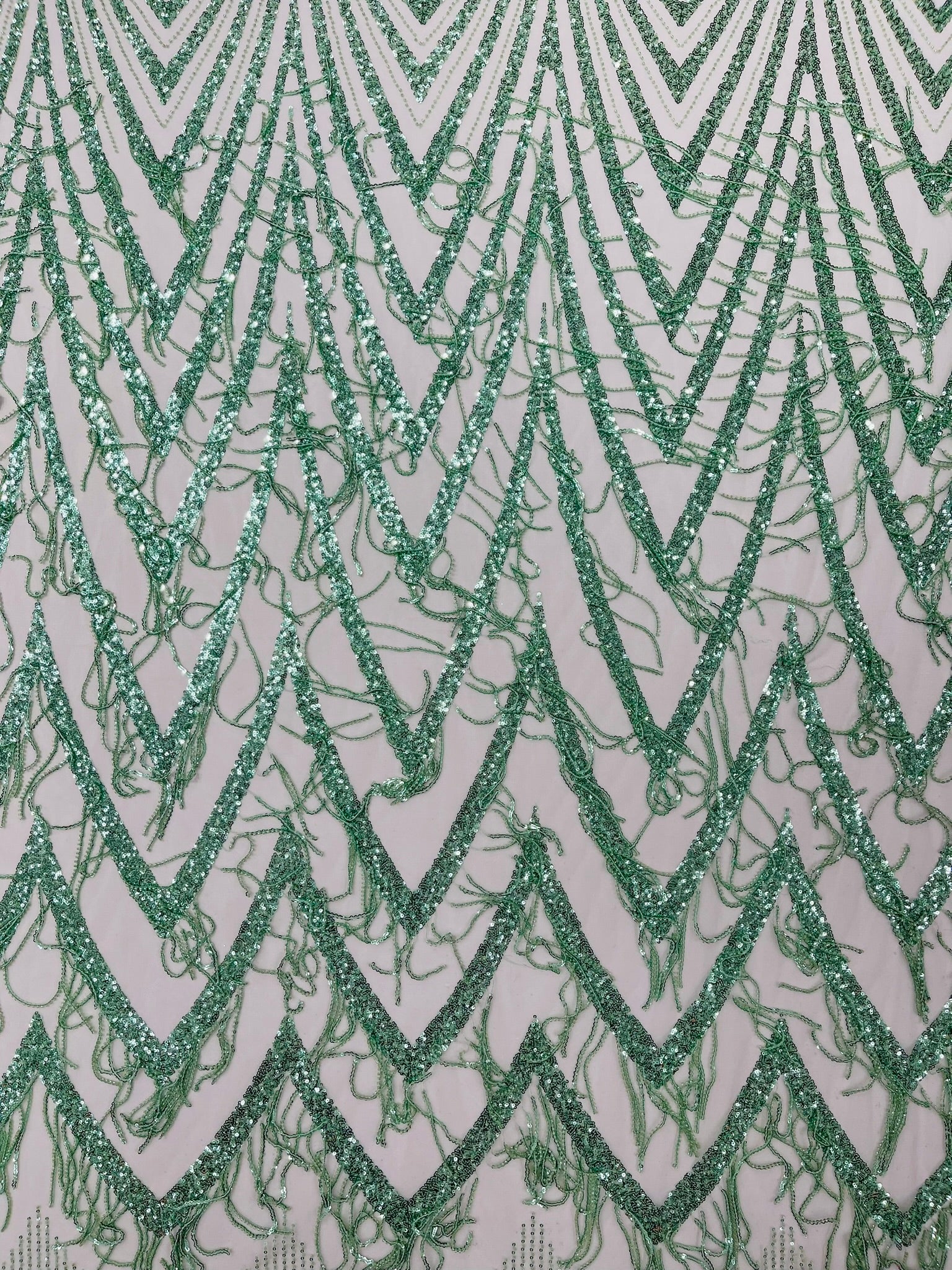 VINE BEADED LACE ON MESH FABRIC (By The Yard)