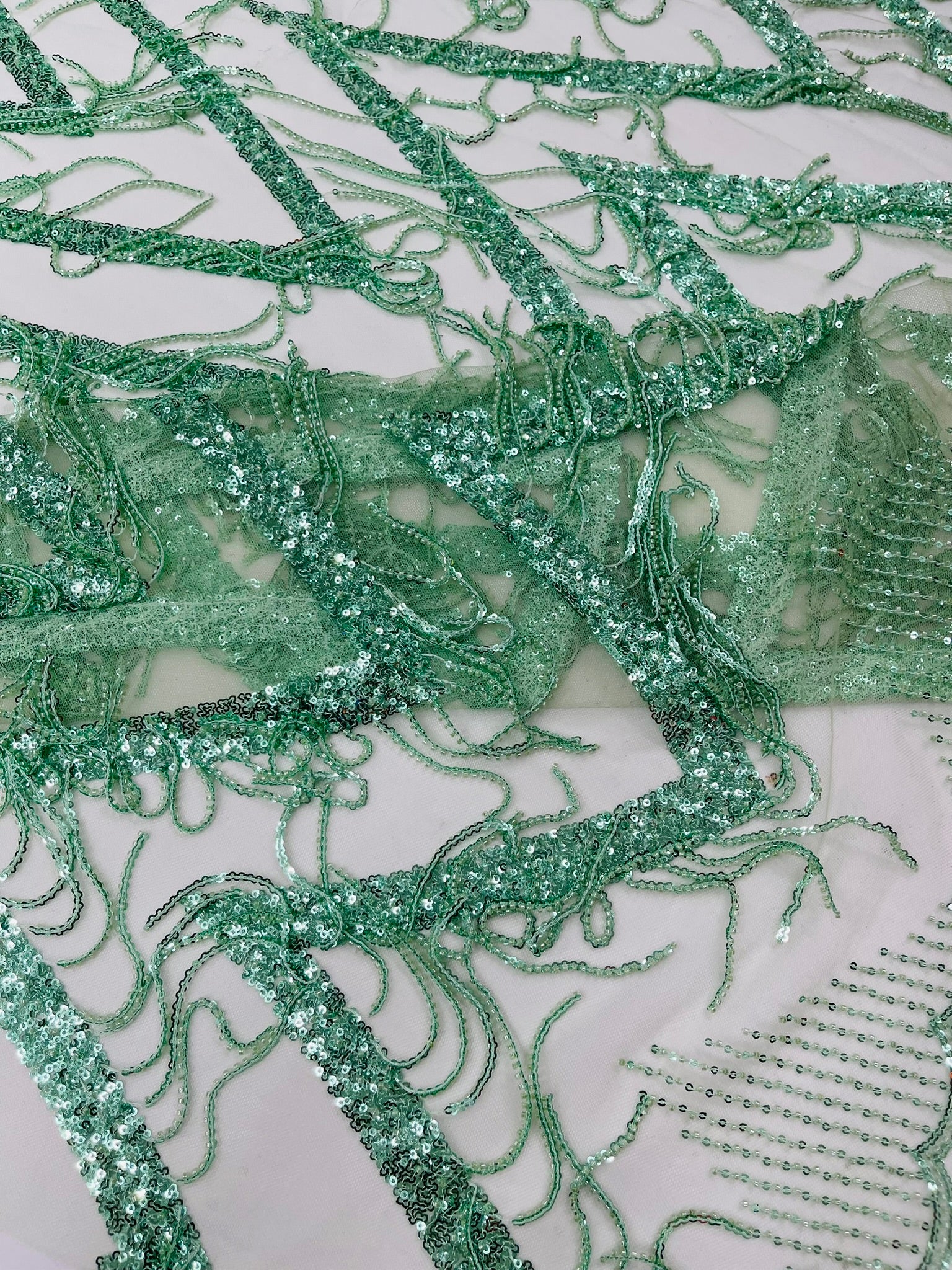 VINE BEADED LACE ON MESH FABRIC (By The Yard)