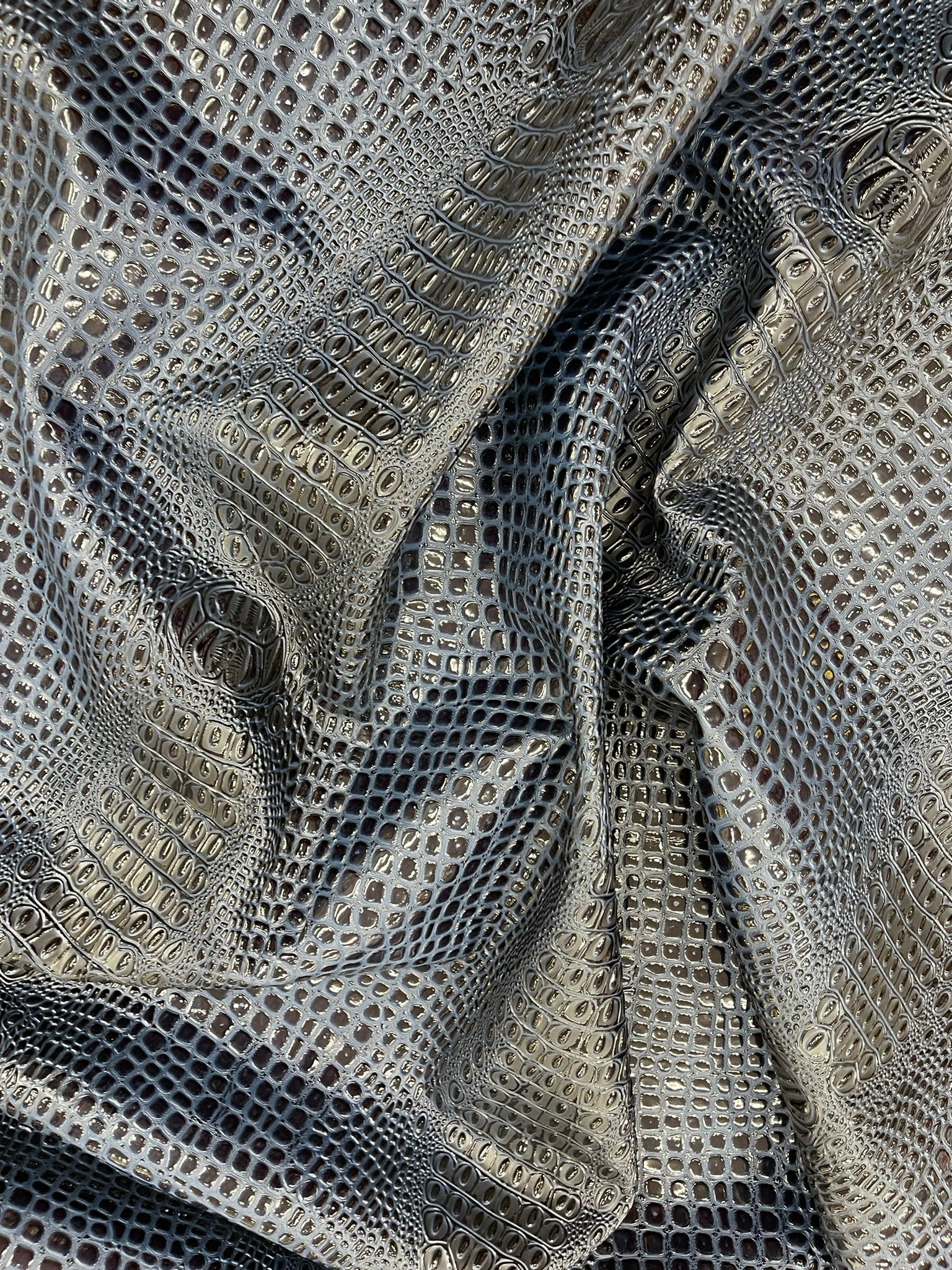 Glossy Two Tone Gator Fake Leather Upholstery, 3D Crocodile Skin Texture Faux Leather PVC Vinyl, 54" Wide