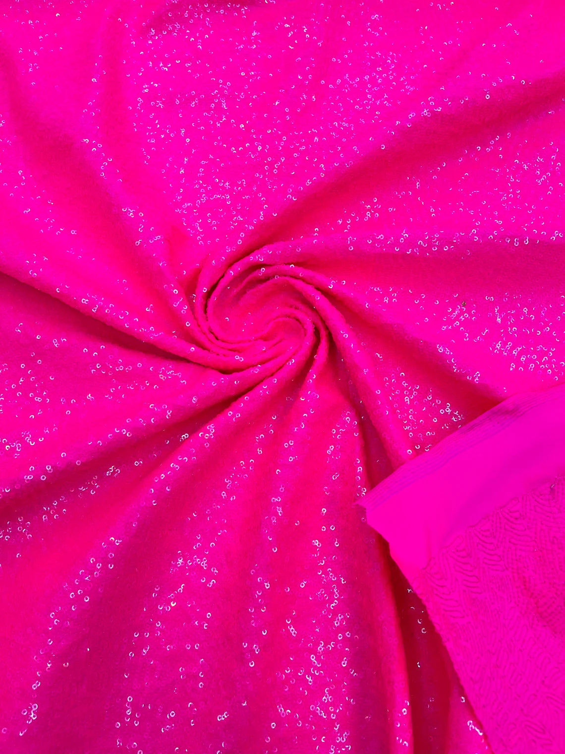 Mini Glitz Sequins on Milliskin - Neon Pink - 4 Way Stretch Milliskin Stretch Spandex Fabric by Yard