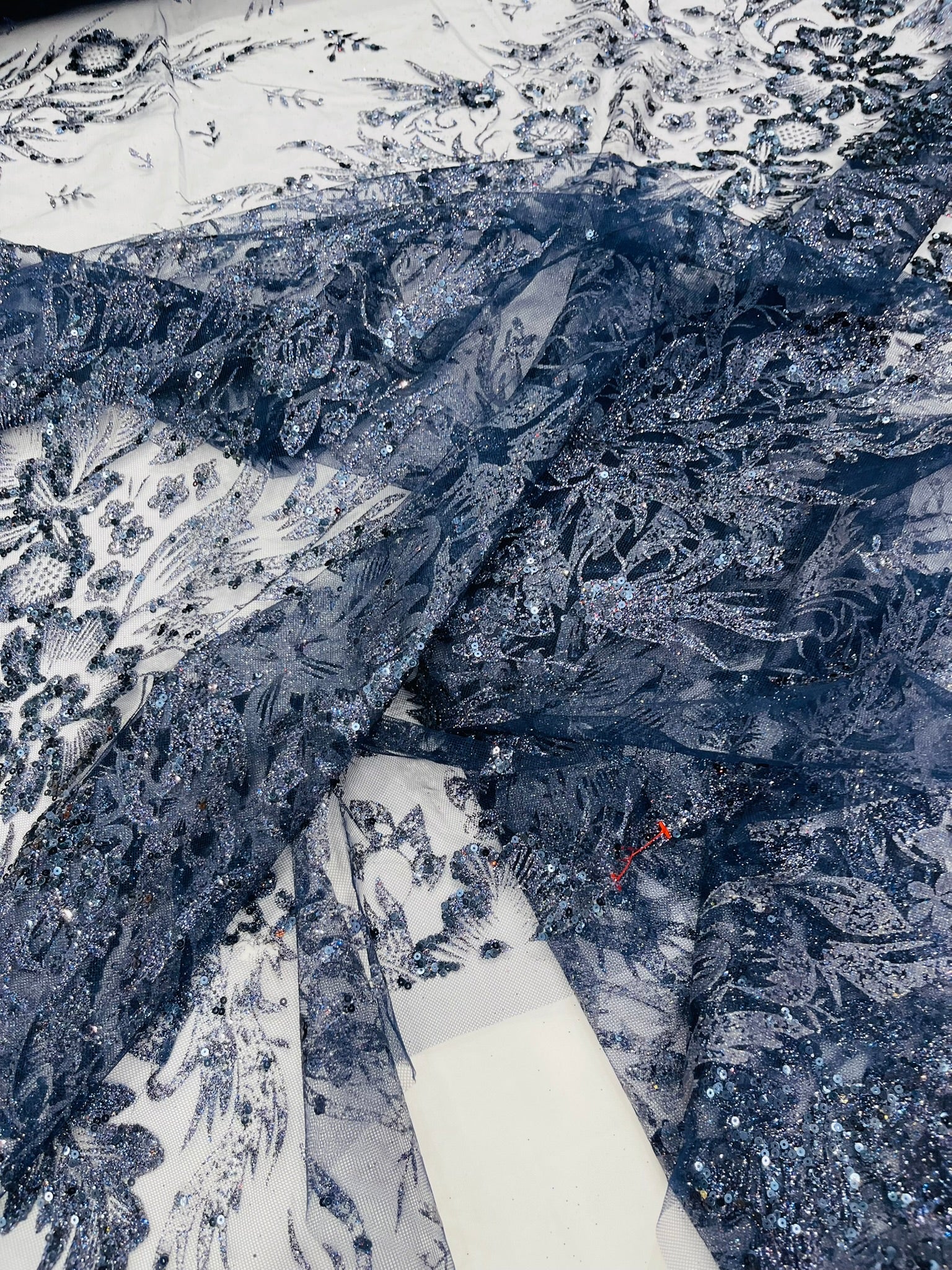 Big Glitter Damask Design On A Mesh Lace Fabric/Prom/Sold By The Yard