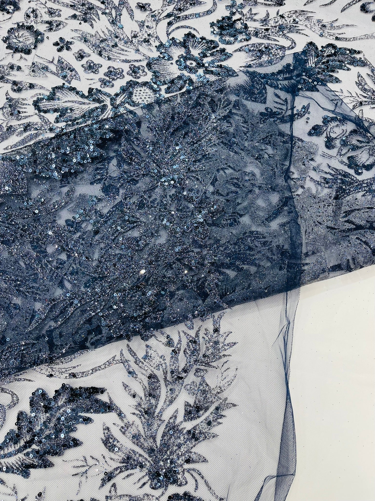 Big Glitter Damask Design On A Mesh Lace Fabric/Prom/Sold By The Yard