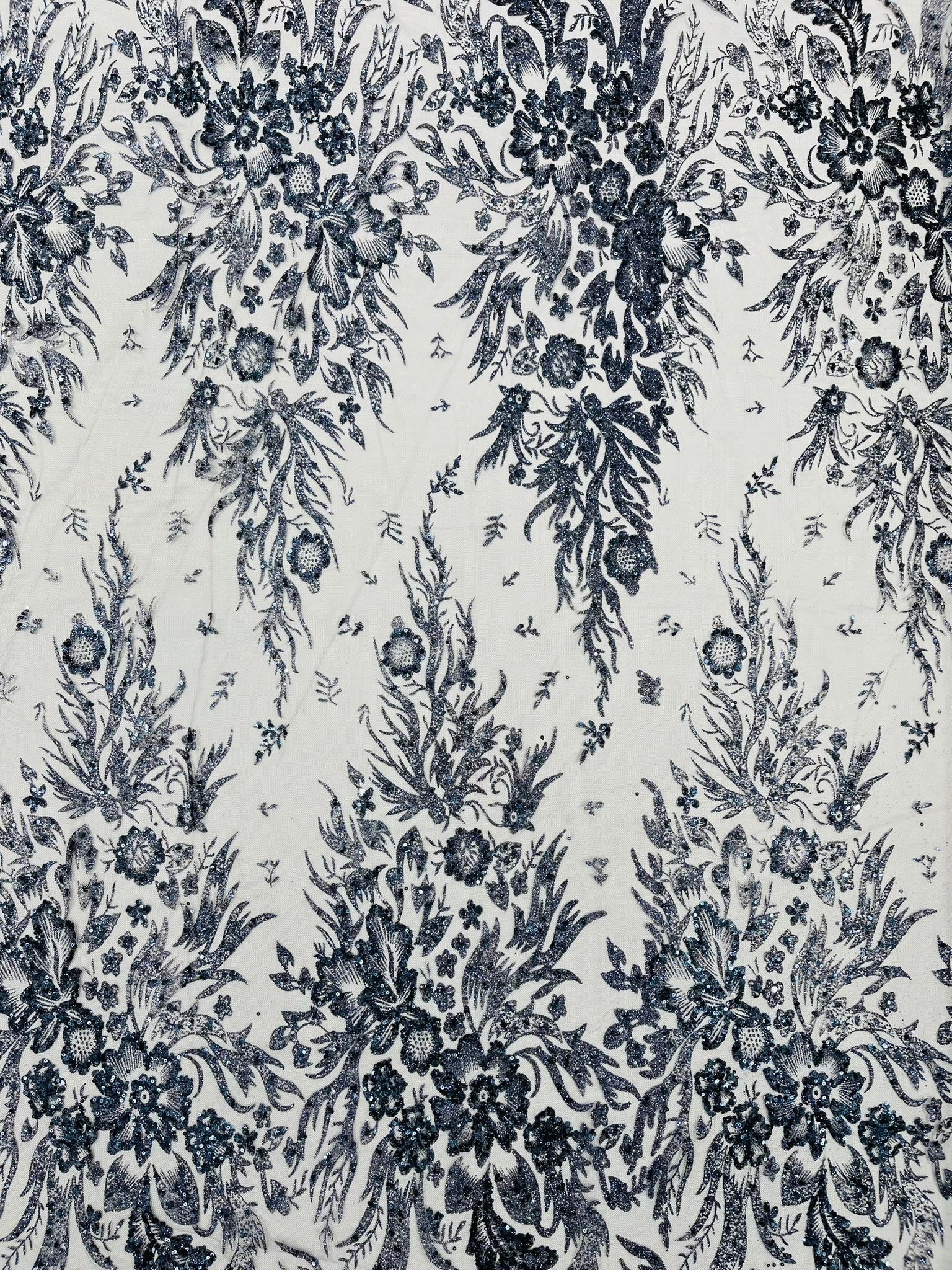 Big Glitter Damask Design On A Mesh Lace Fabric/Prom/Sold By The Yard