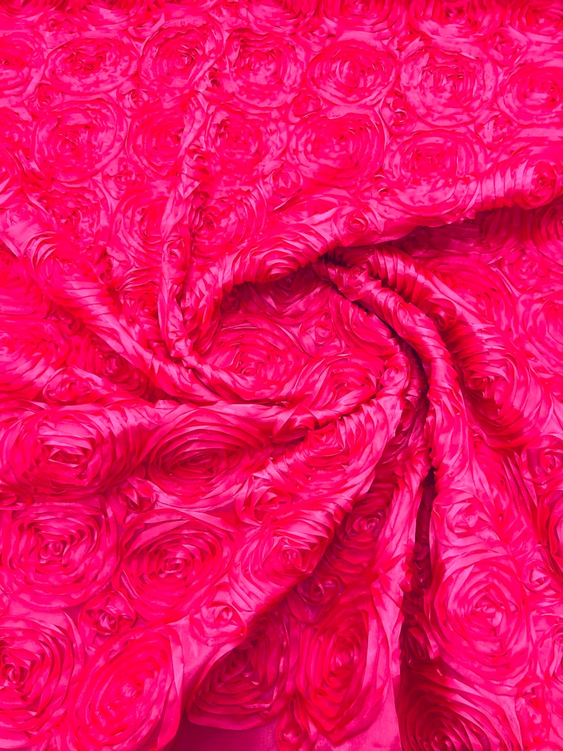 3D Rose Satin Rosette Fabric - High Quality Roses Design on Satin Fabric By The Yard