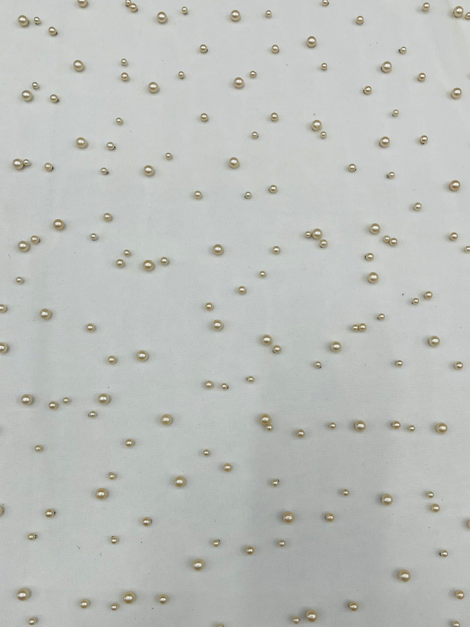 Scattered Pearls Studded Mesh, 2-Way Stretch, Sold by the yard.