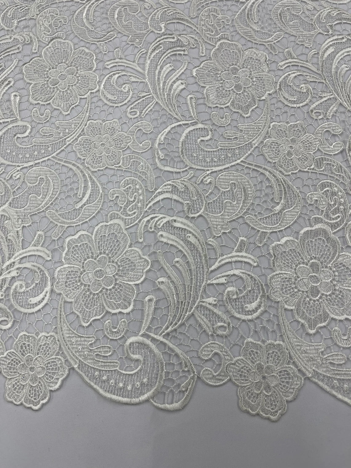 Floral Design Guipure Fabric - Off-White - Floral Lace Guipure Wedding Bridal Dress Fabrics by the Yard