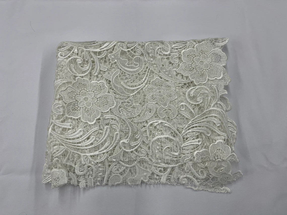 Floral Design Guipure Fabric - Off-White - Floral Lace Guipure Wedding Bridal Dress Fabrics by the Yard