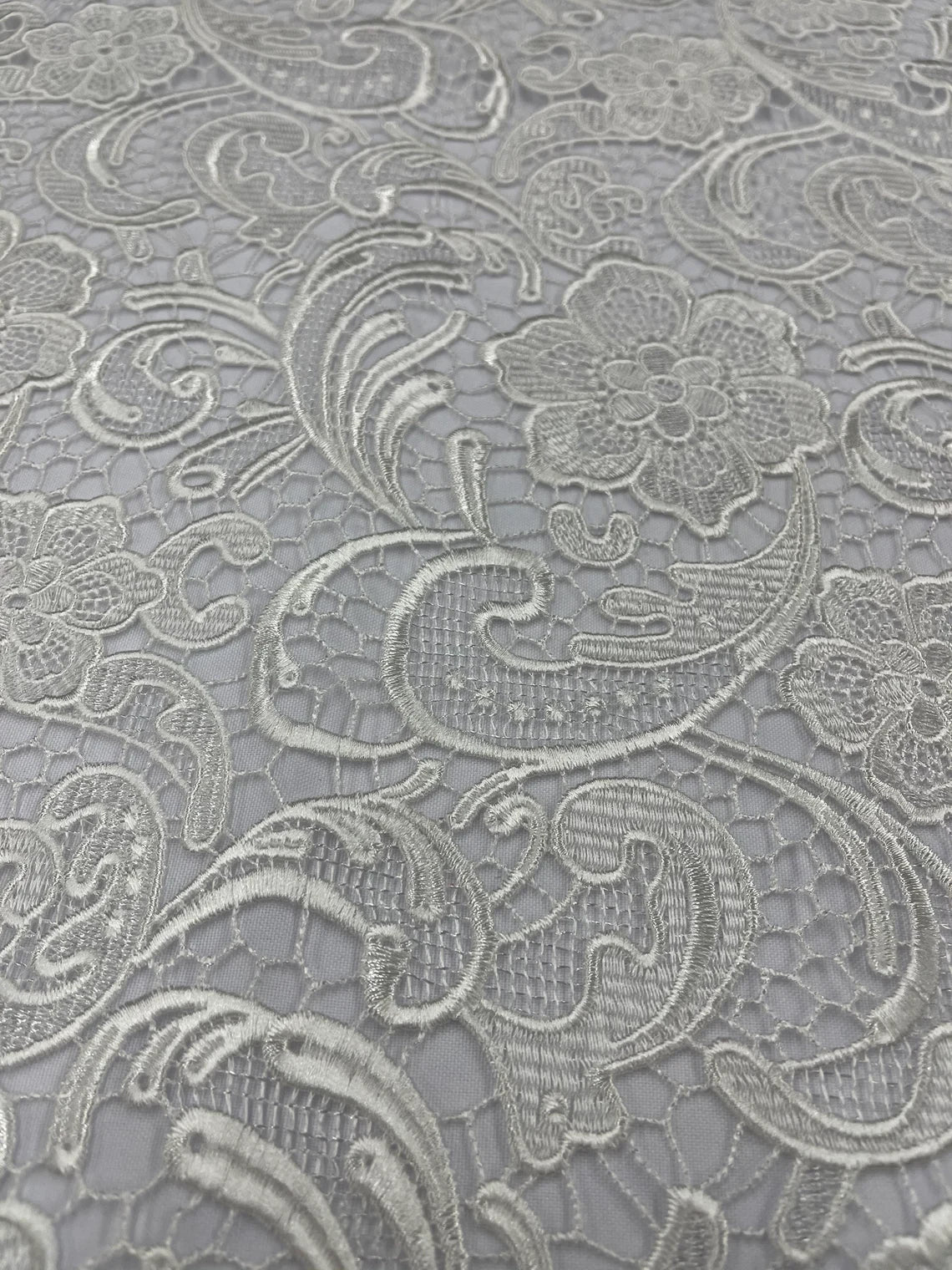 Floral Design Guipure Fabric - Off-White - Floral Lace Guipure Wedding Bridal Dress Fabrics by the Yard