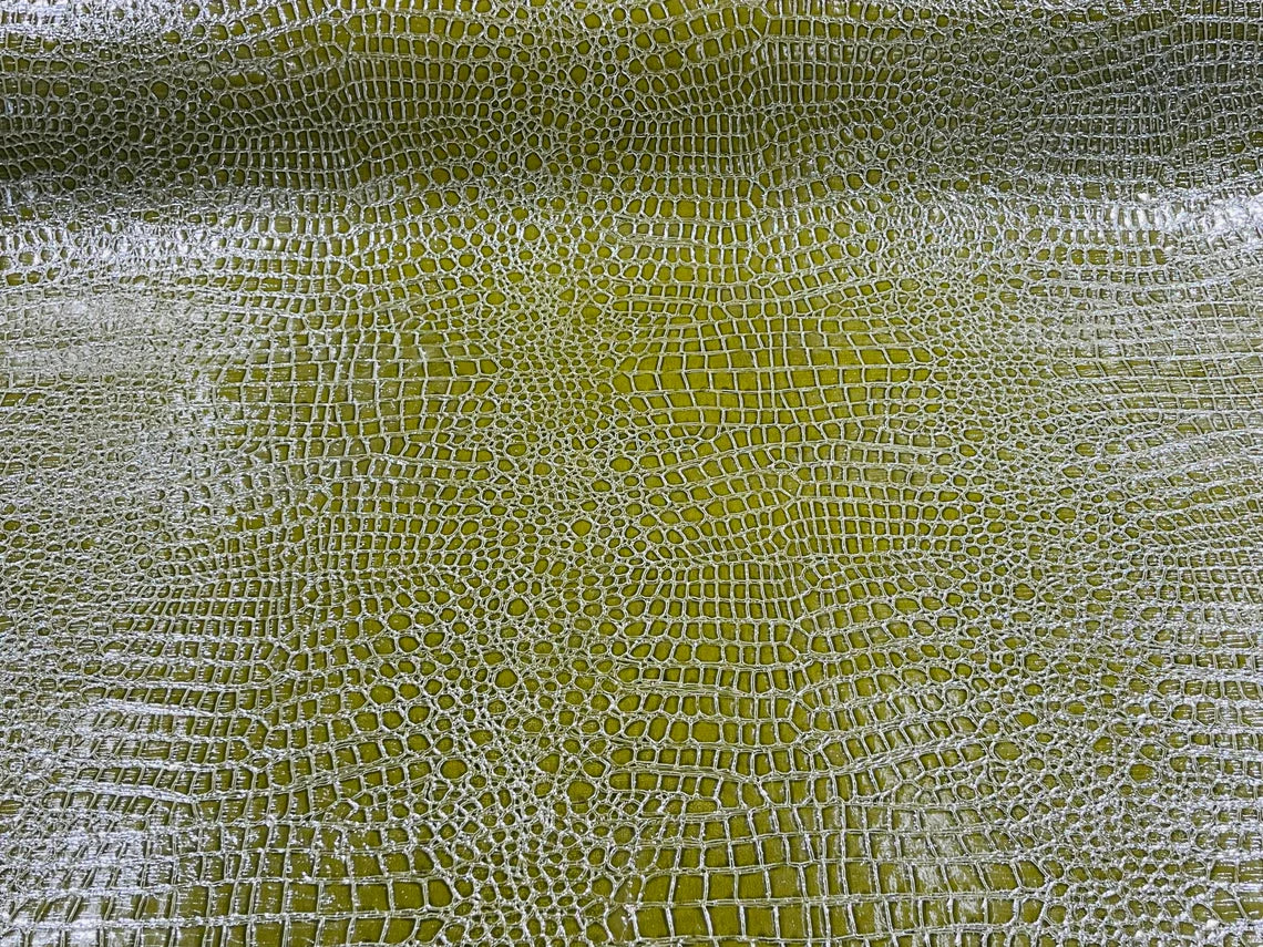 Faux Alligator Skin Vinyl Fabric - Olive Green - High Quality Vinyl Alligator Animal Print Fabric By Yard