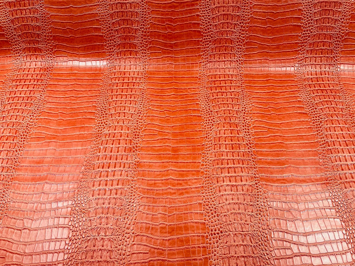 Faux Crocodile Skin Vinyl Fabric - Orange - High Quality Vinyl Crocodile Animal Print Fabric By Yard