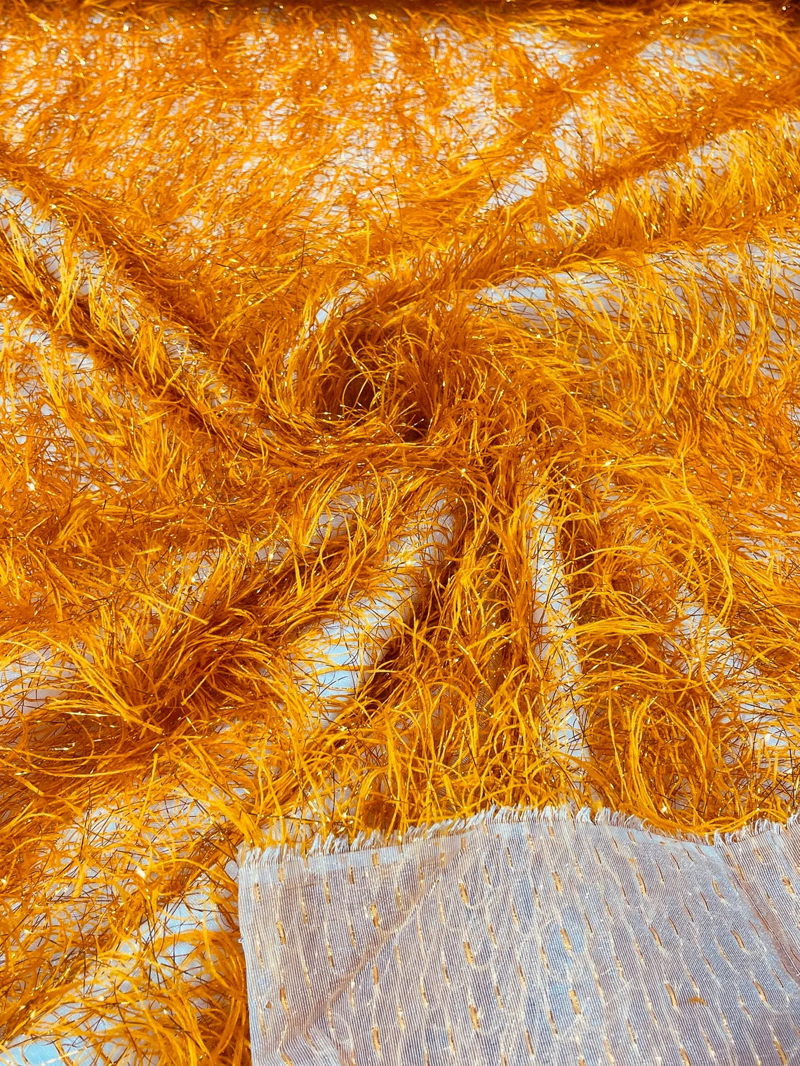 Eyelash Fringe Metallic Fabric - Orange - Hanging Fringe Metallic Decorative Crafts Dress Fabric By Yard