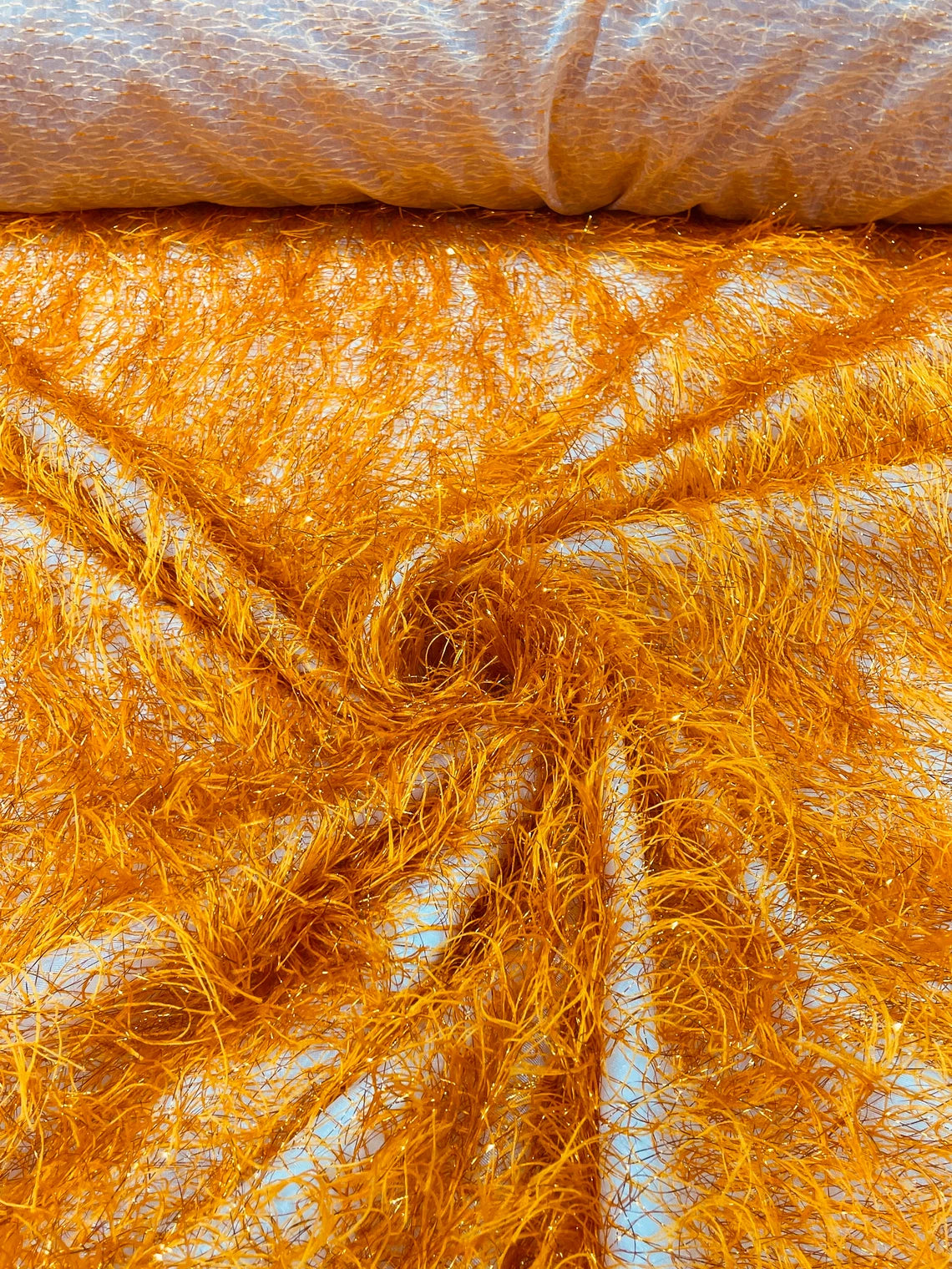 Eyelash Fringe Metallic Fabric - Orange - Hanging Fringe Metallic Decorative Crafts Dress Fabric By Yard