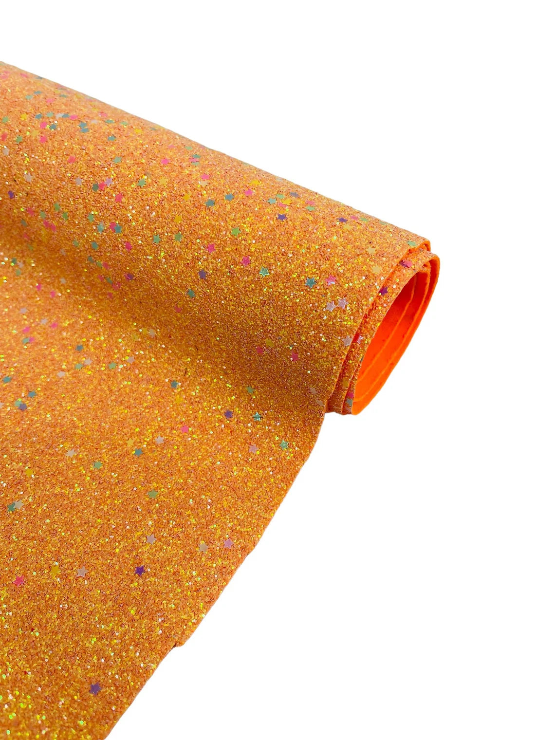 Stardust Shine Glitter Vinyl Fabric - Orange Iridescent- Star Dust Design Glitter Vinyl Fabric Sold By Yard