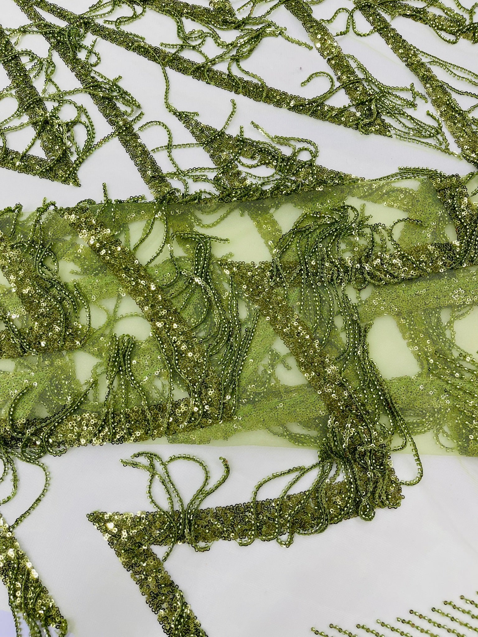 VINE BEADED LACE ON MESH FABRIC (By The Yard)