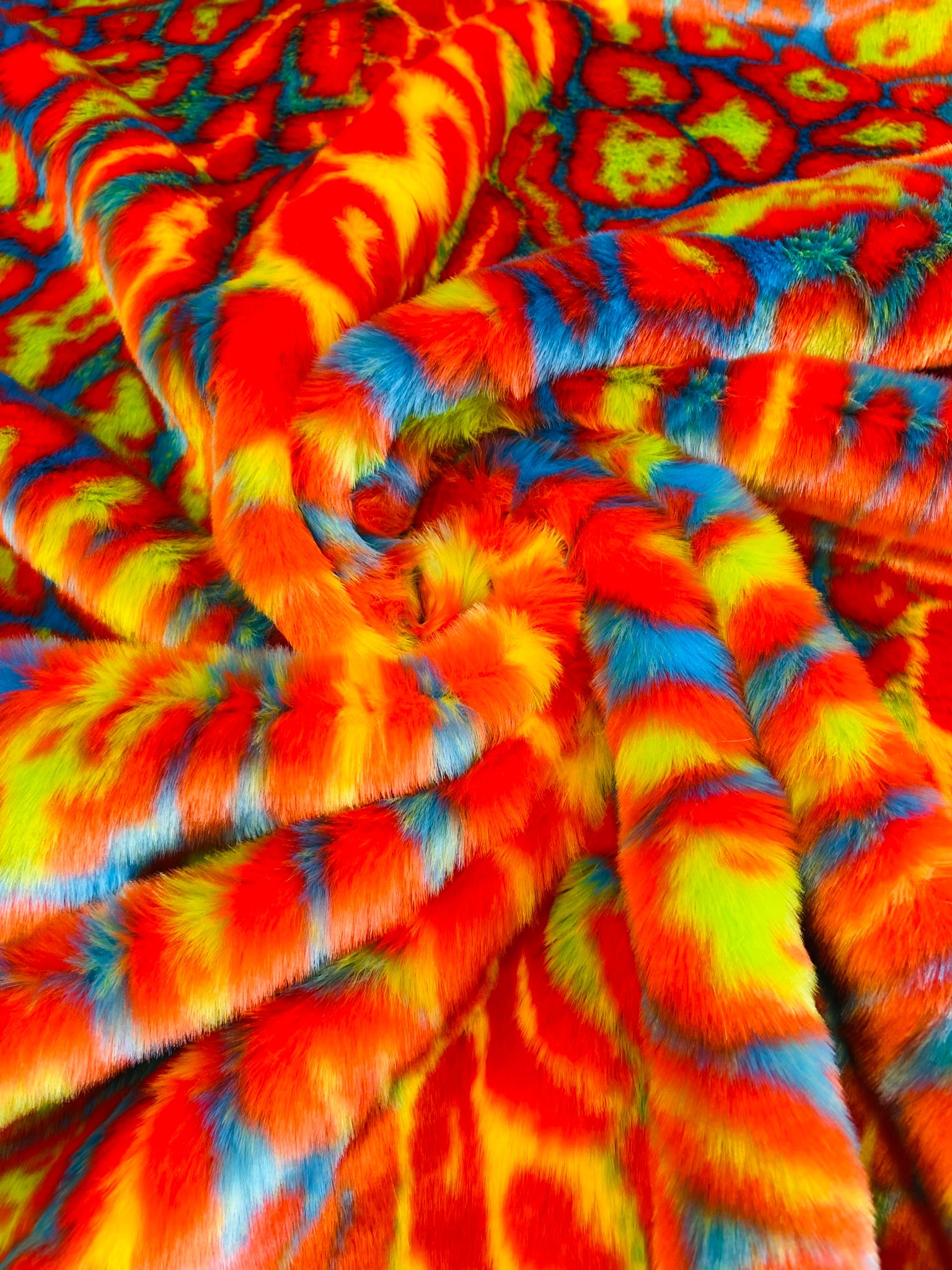 Leopard Tie Dyed Faux Fur, Black Light Reflective (by the yard)