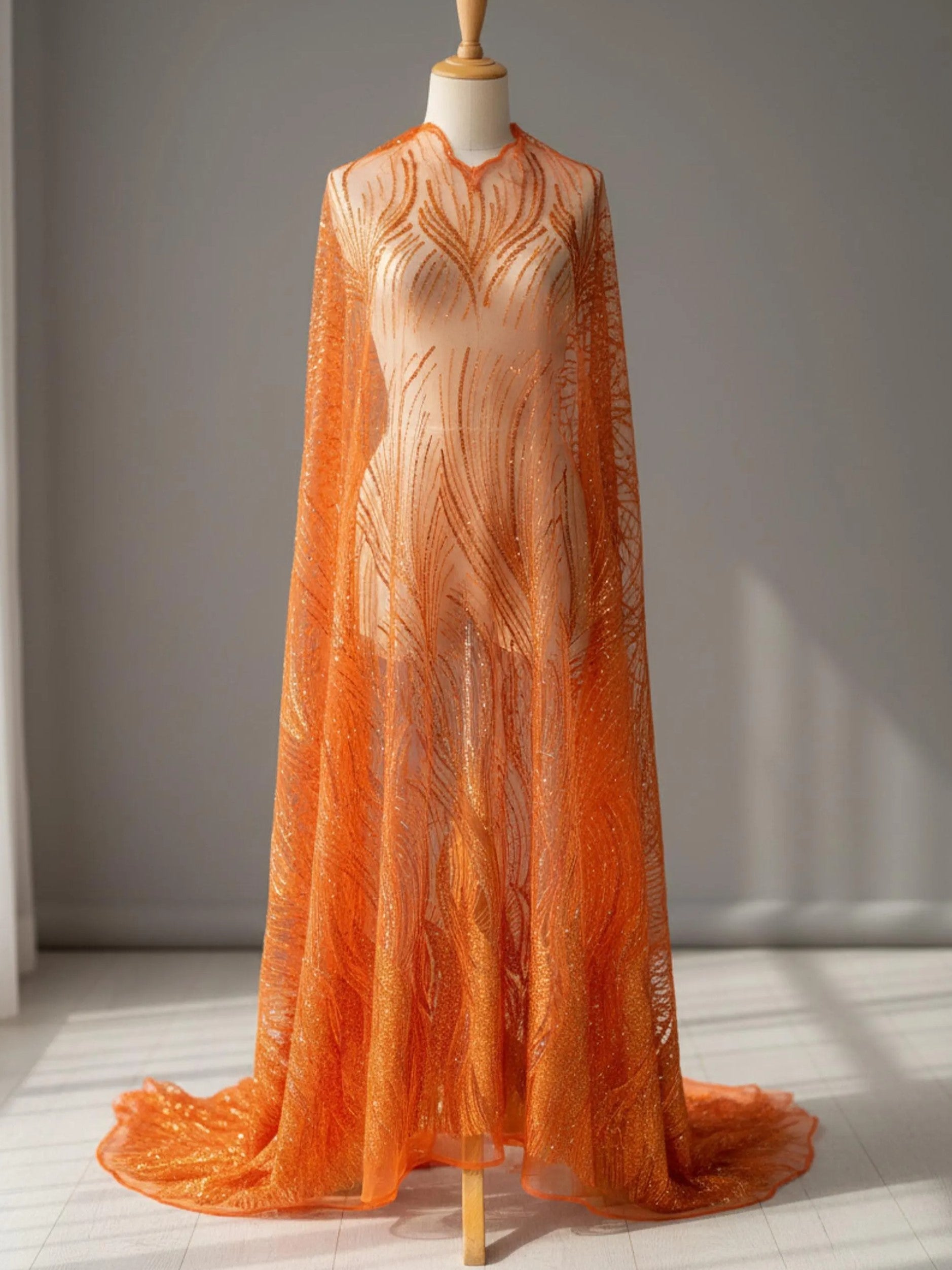 Flame Fashion Beaded Lace Fabric| Prom| Wedding| By The Yard.
