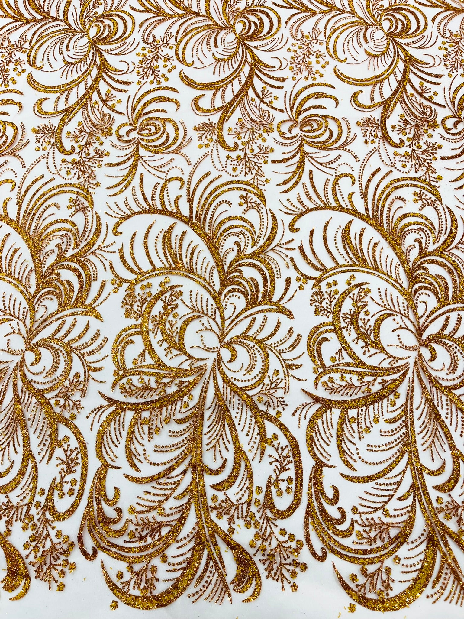 Palm Glitter Vine Design On A Mesh Lace Fabric 58"' Wide Prom.
