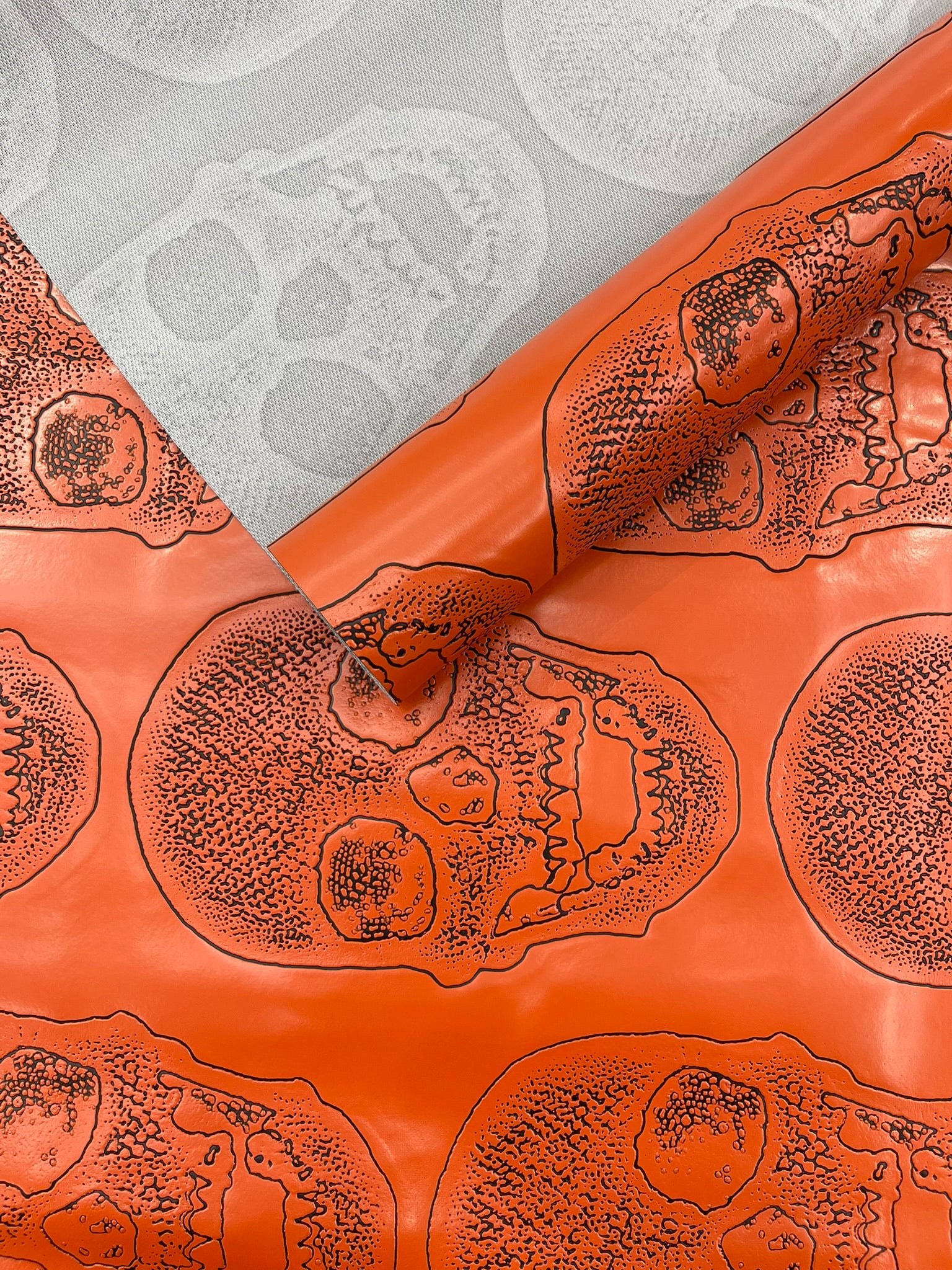 Skull Embossed Fake Leather Upholstery, 3D Faux Leather PVC Vinyl Fabric.